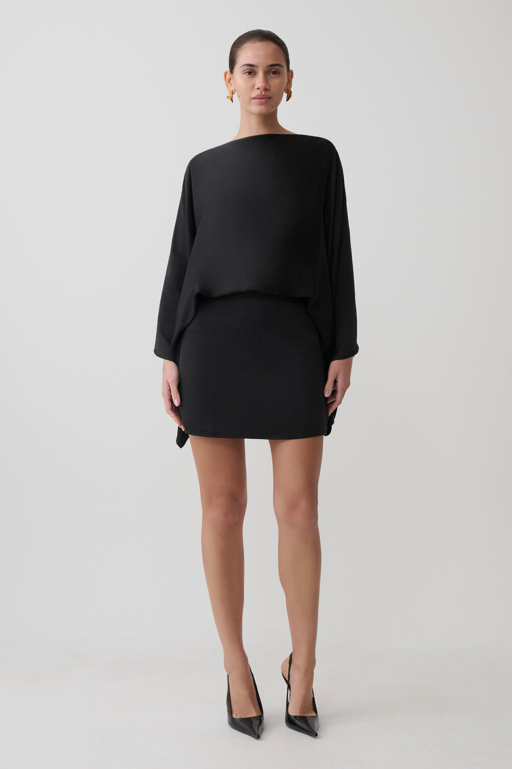 Anoushka Cowl Back Satin Mini Dress - Black