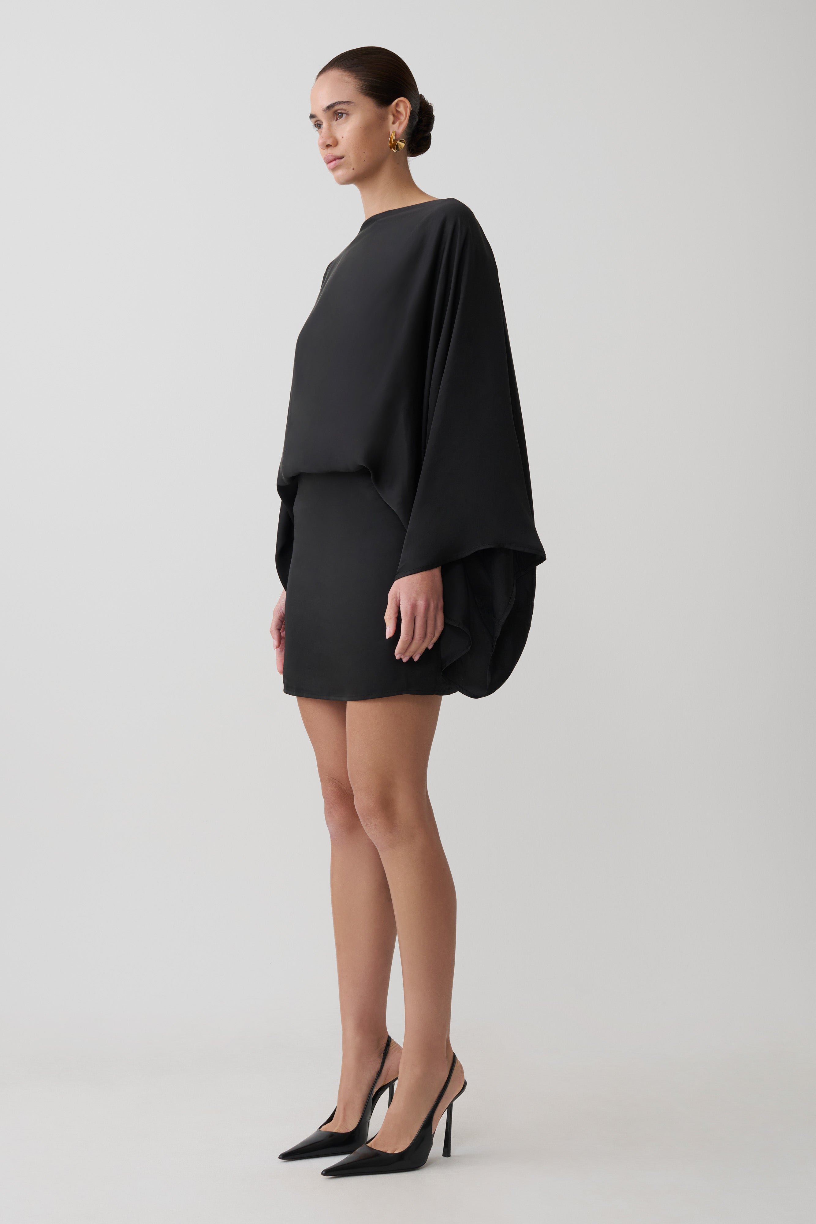 Anoushka Cowl Back Satin Mini Dress - Black