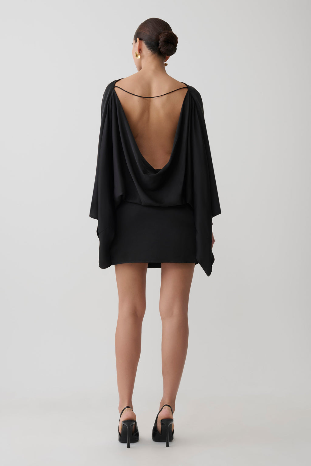 Anoushka Cowl Back Satin Mini Dress - Black
