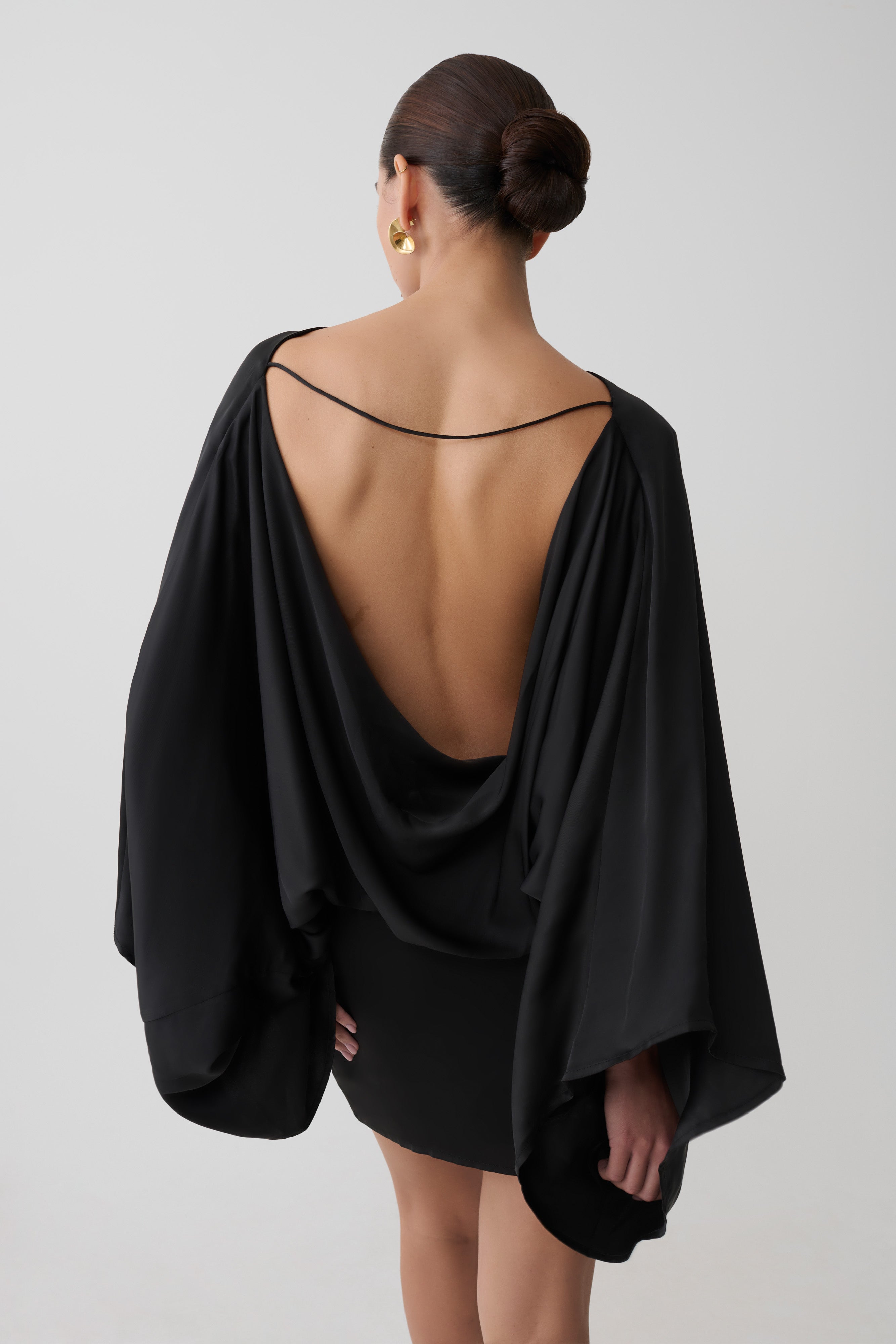 Anoushka Cowl Back Satin Mini Dress - Black