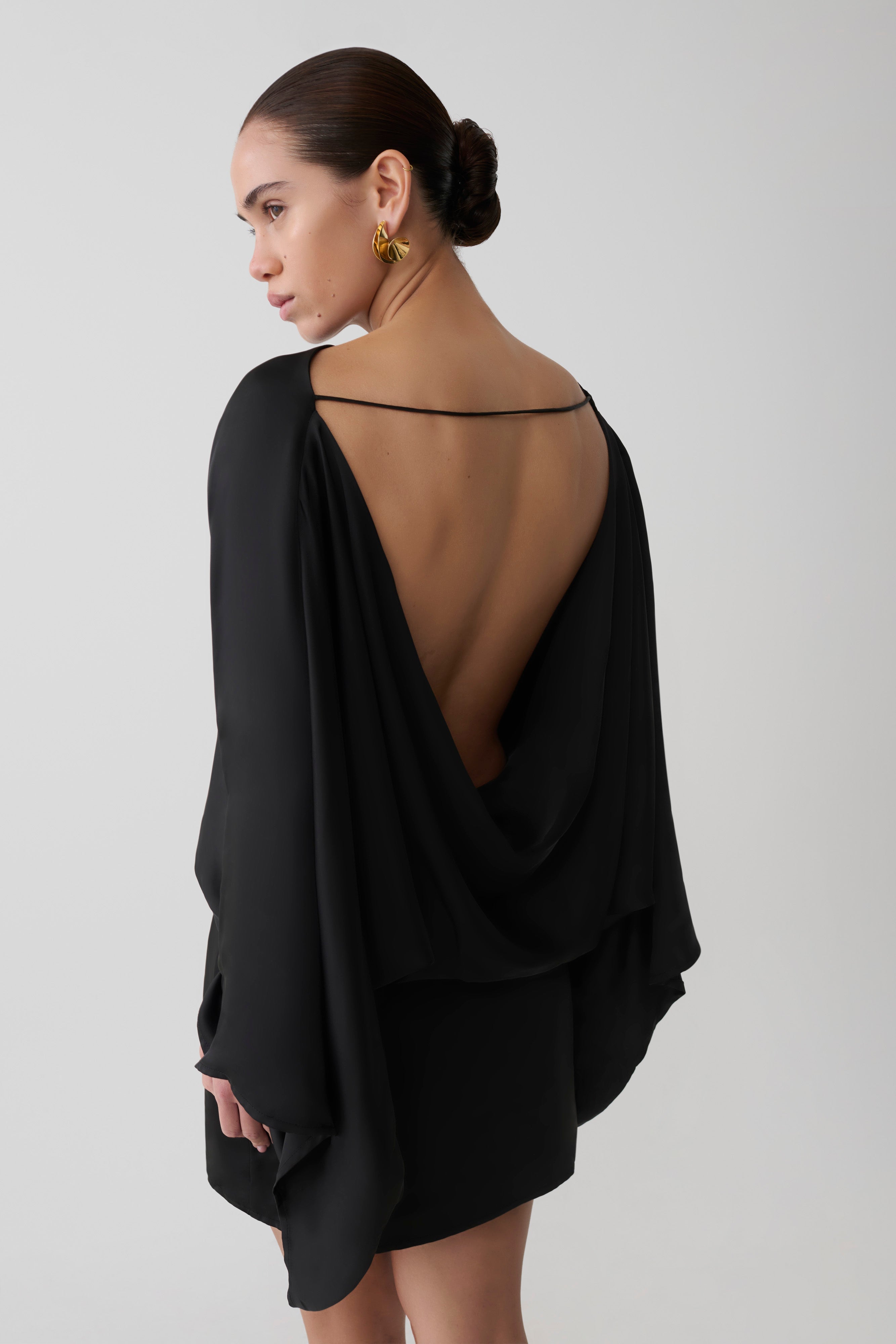 Anoushka Cowl Back Satin Mini Dress - Black