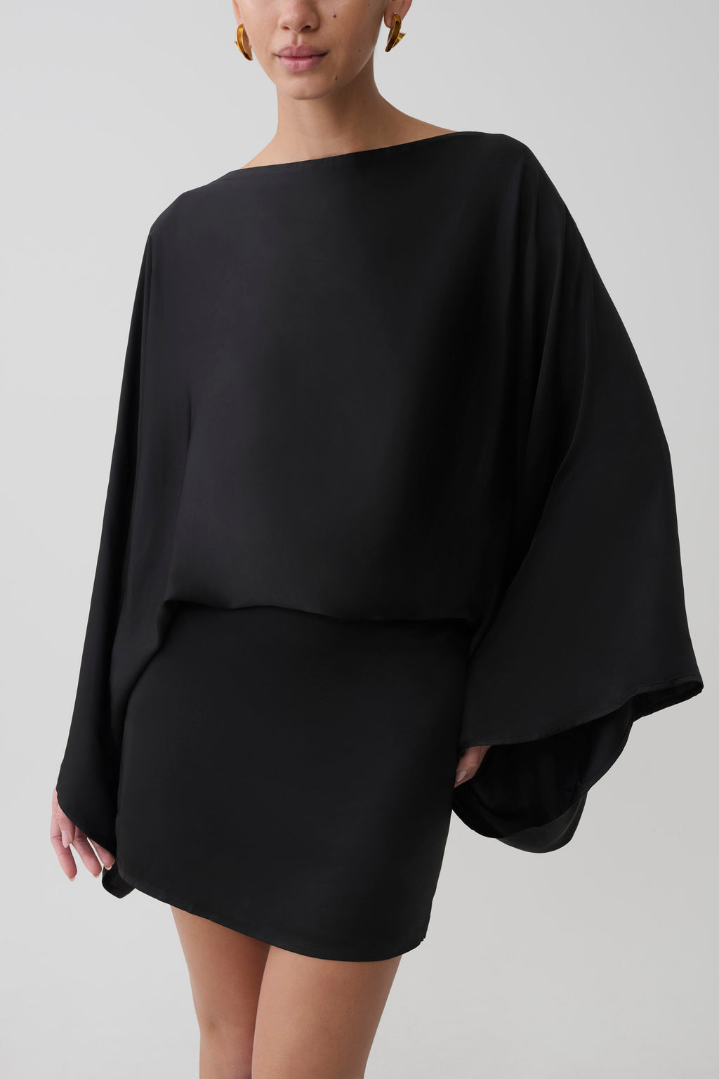 Anoushka Cowl Back Satin Mini Dress - Black