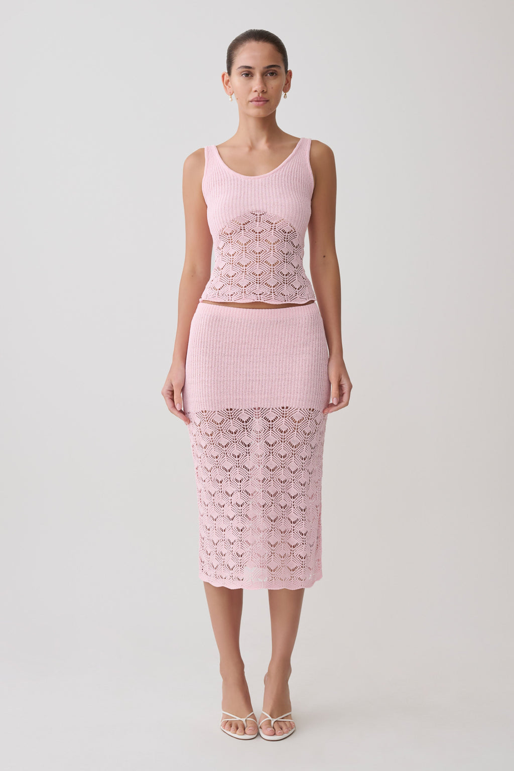 Atlantis Crochet Knit Midi Skirt - Baby Pink