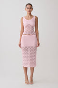 Atlantis Crochet Knit Midi Skirt - Baby Pink