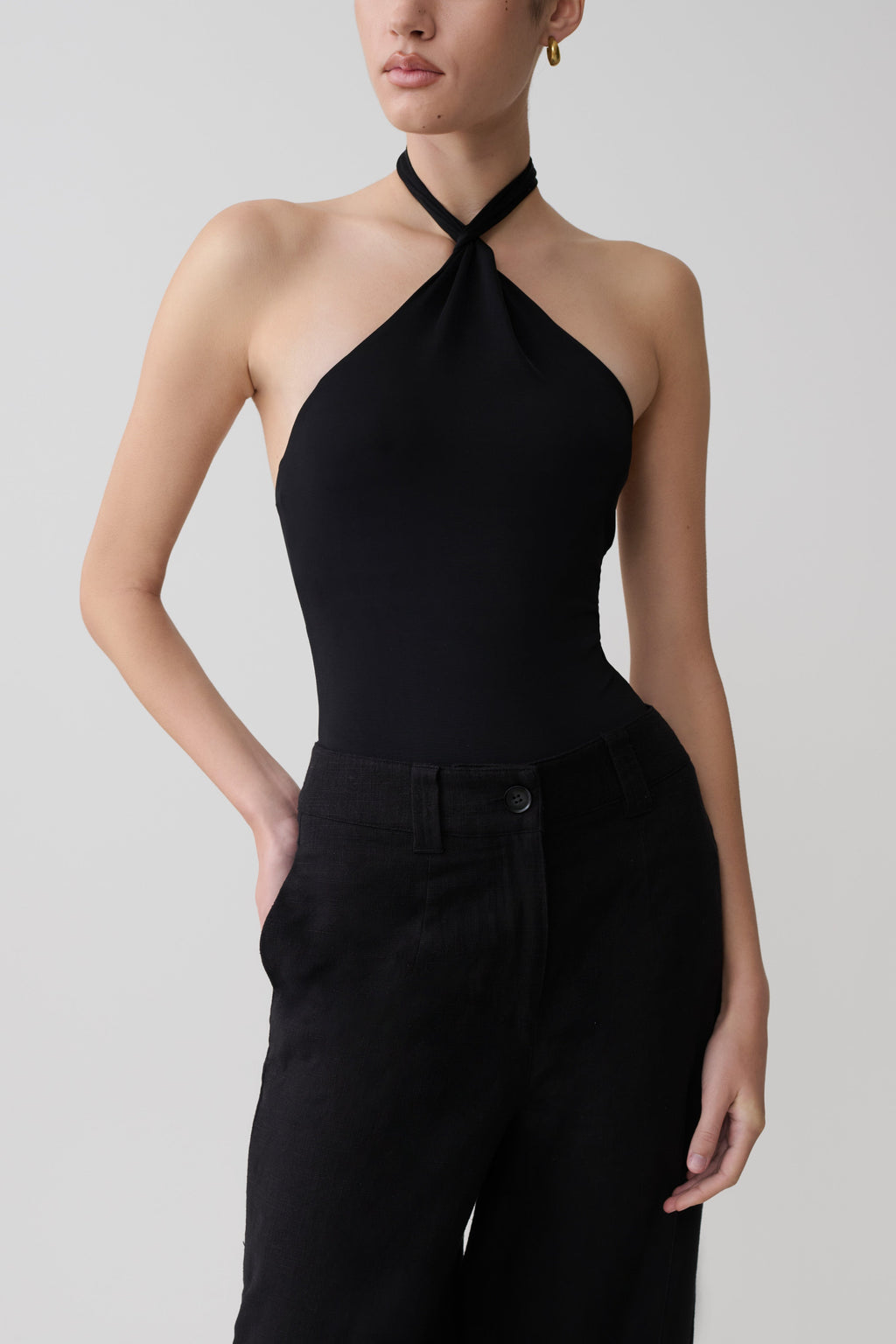 Bambi Twisted Neck Bodysuit - Black