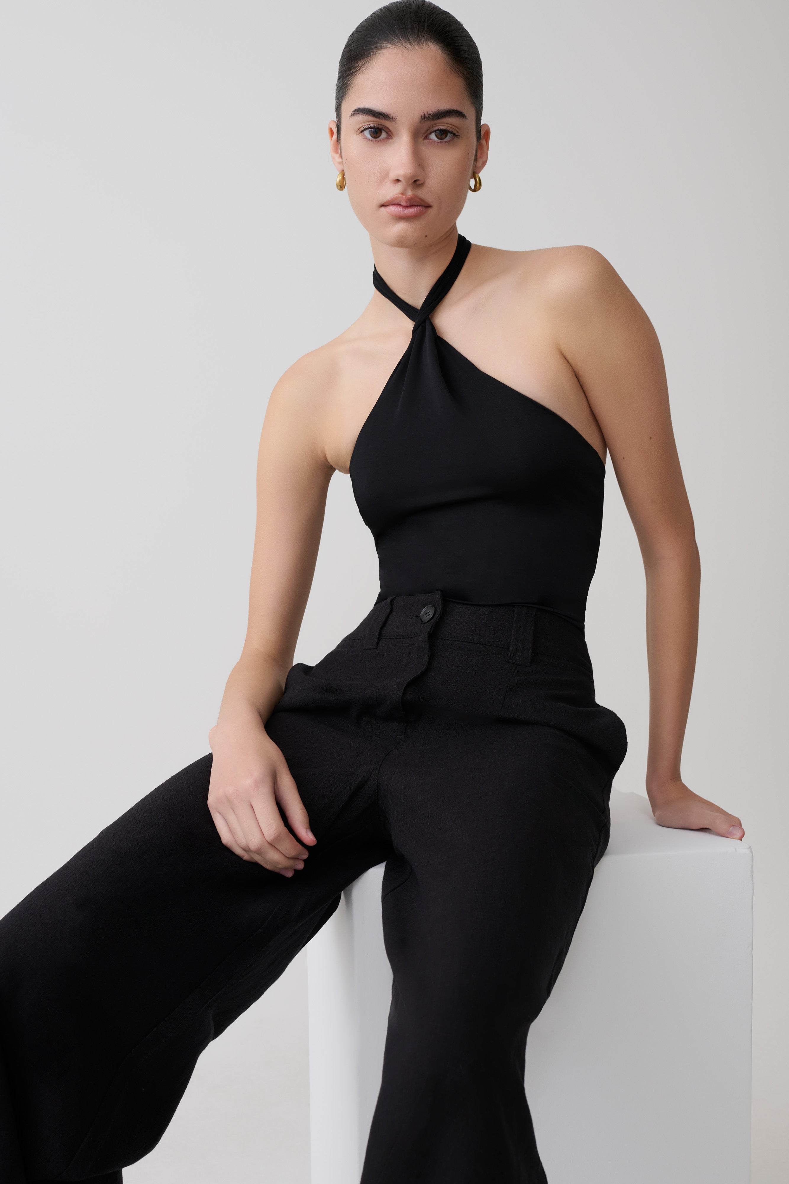 Bambi Twisted Neck Bodysuit - Black