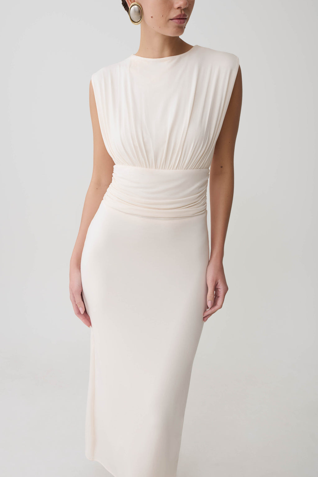 Kura Ruched Modal Sleeveless Midi Dress - Ivory