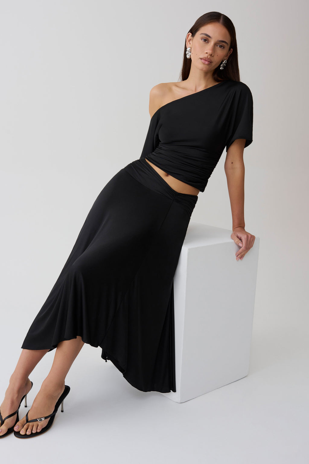 Luu Slinky Midi Skirt - Black