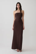 Pia Ribbed Strapless Maxi Dress - Chocolate