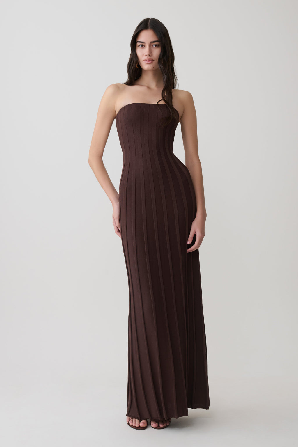 Pia Ribbed Strapless Maxi Dress - Chocolate