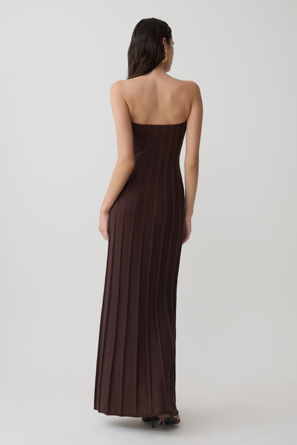 Pia Ribbed Strapless Maxi Dress - Chocolate