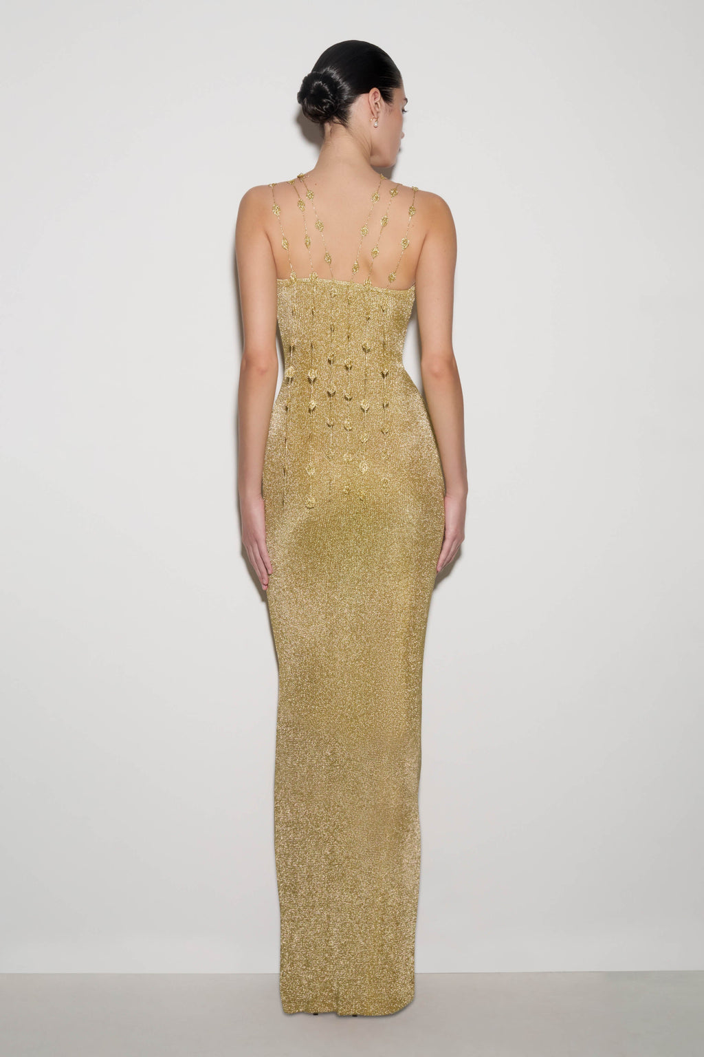 Shami Lurex Maxi Dress With Flowers - Gold