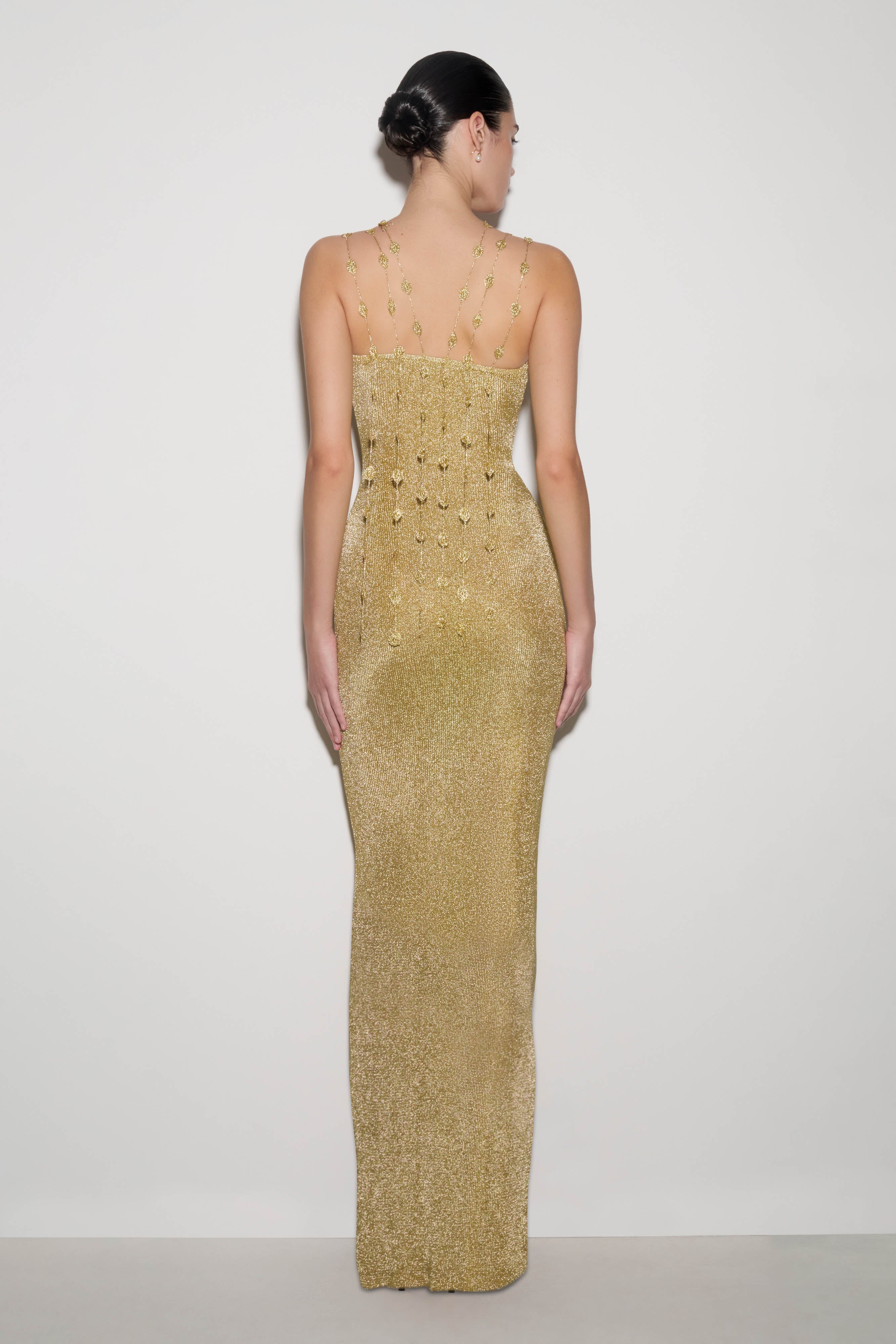 Shami Lurex Maxi Dress With Flowers - Gold