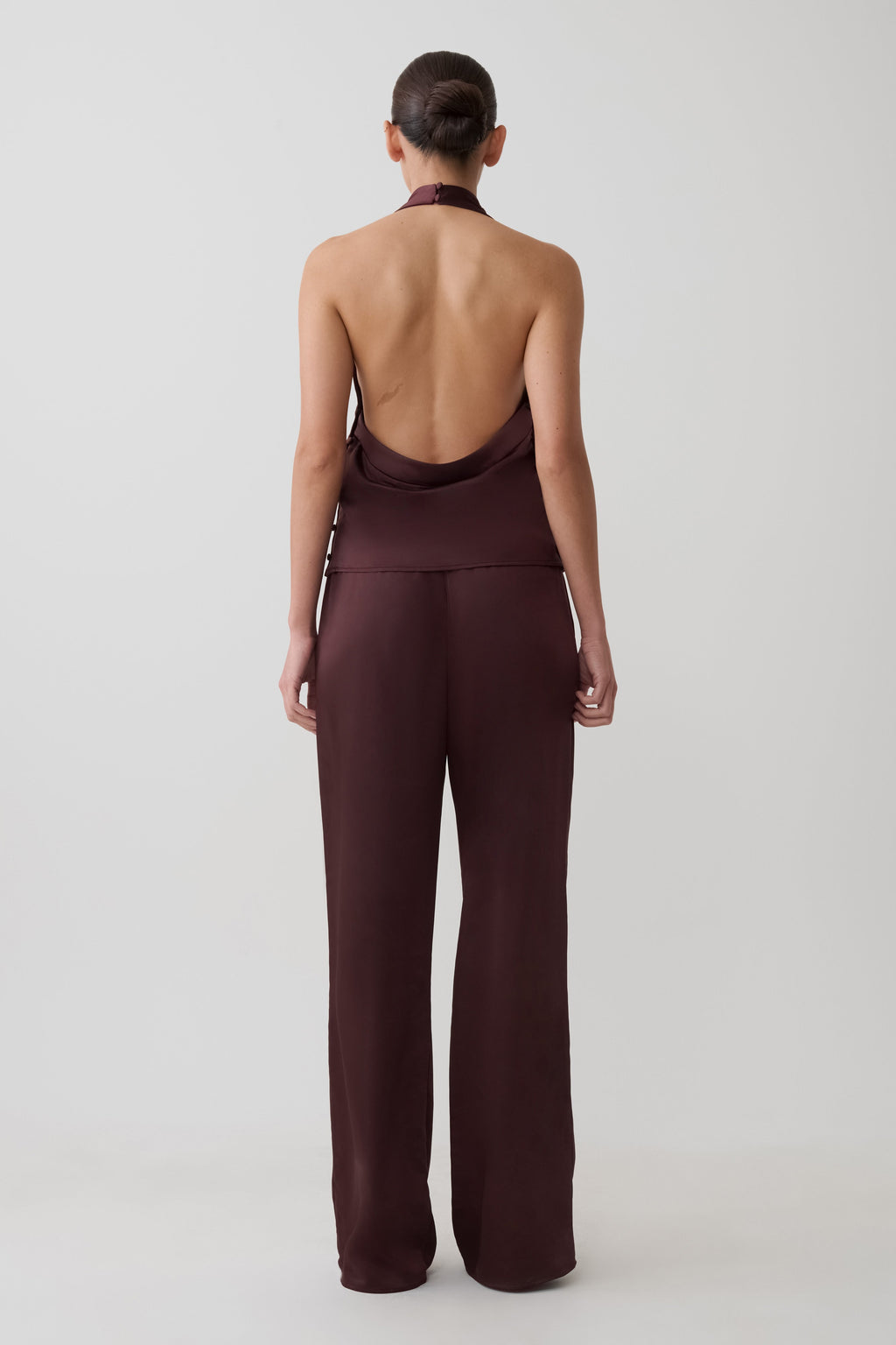 Danica Satin Halter Sleeveless Top - Mahogany
