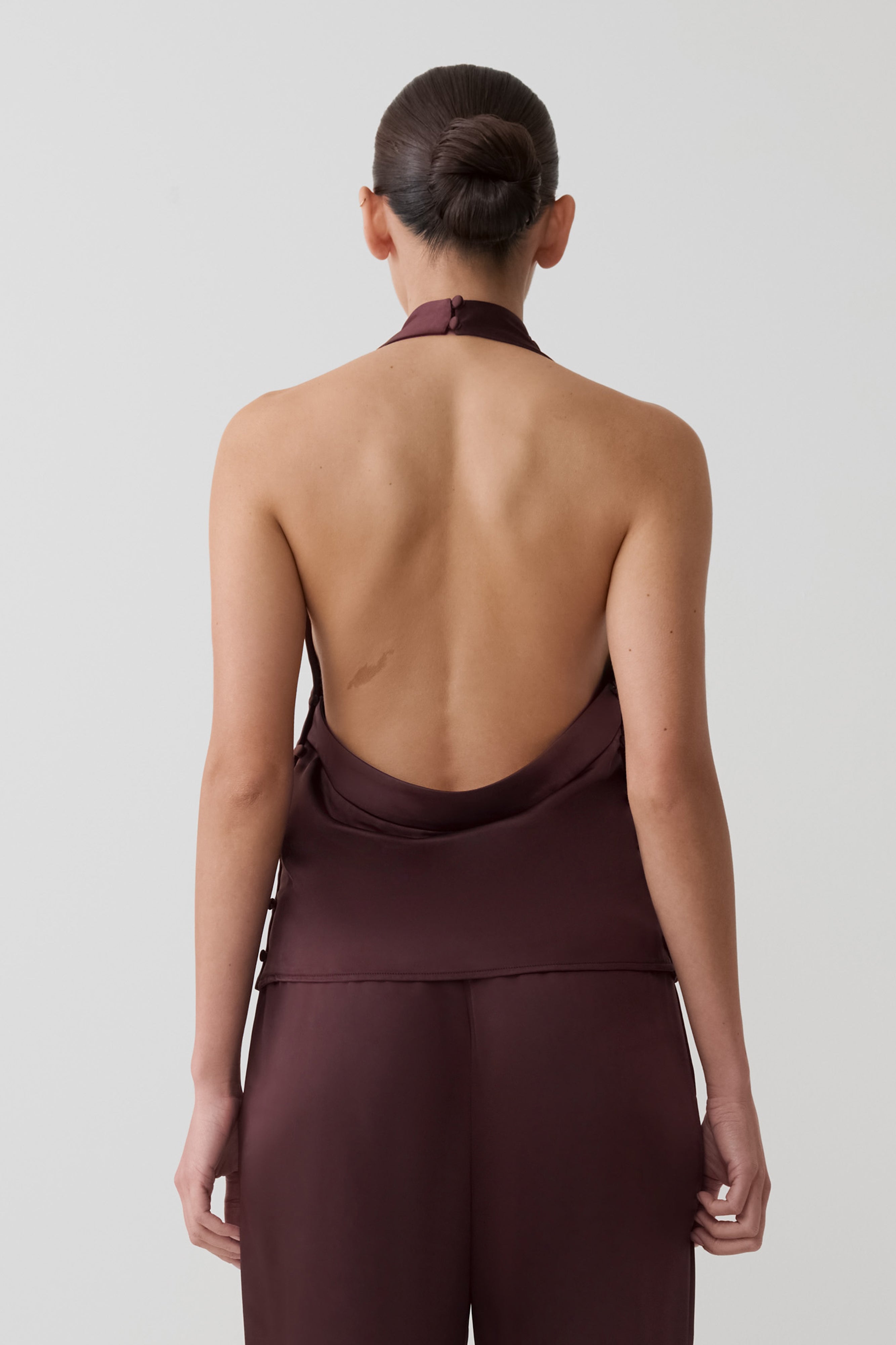Danica Satin Halter Sleeveless Top - Mahogany