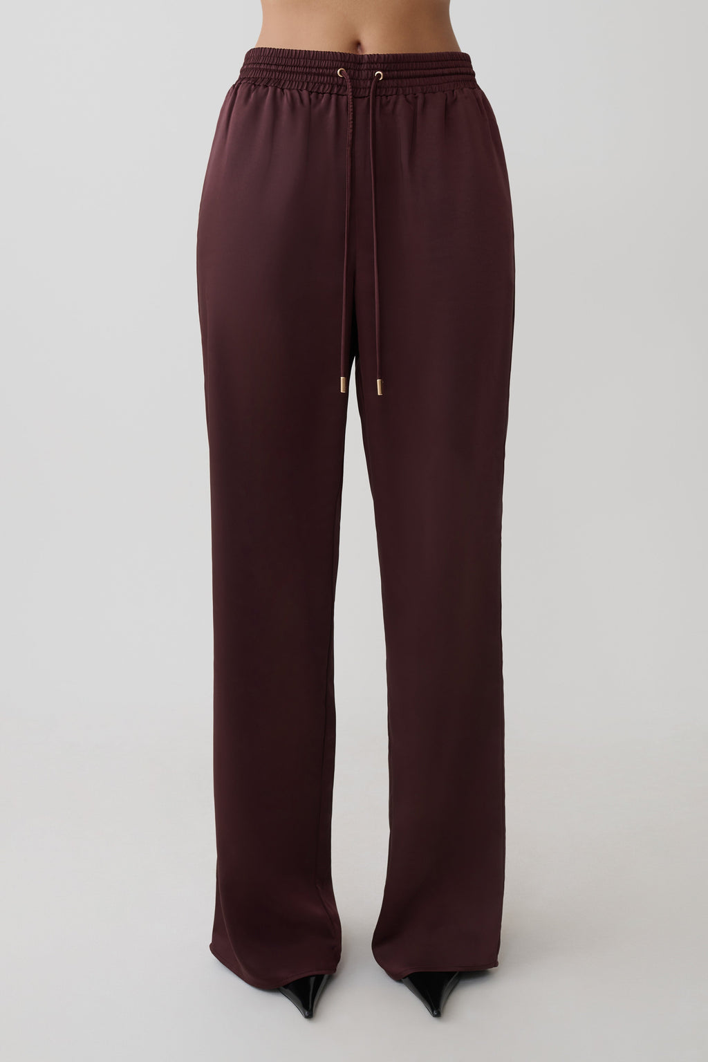 Danica Straight Leg Satin Pants - Mahogany