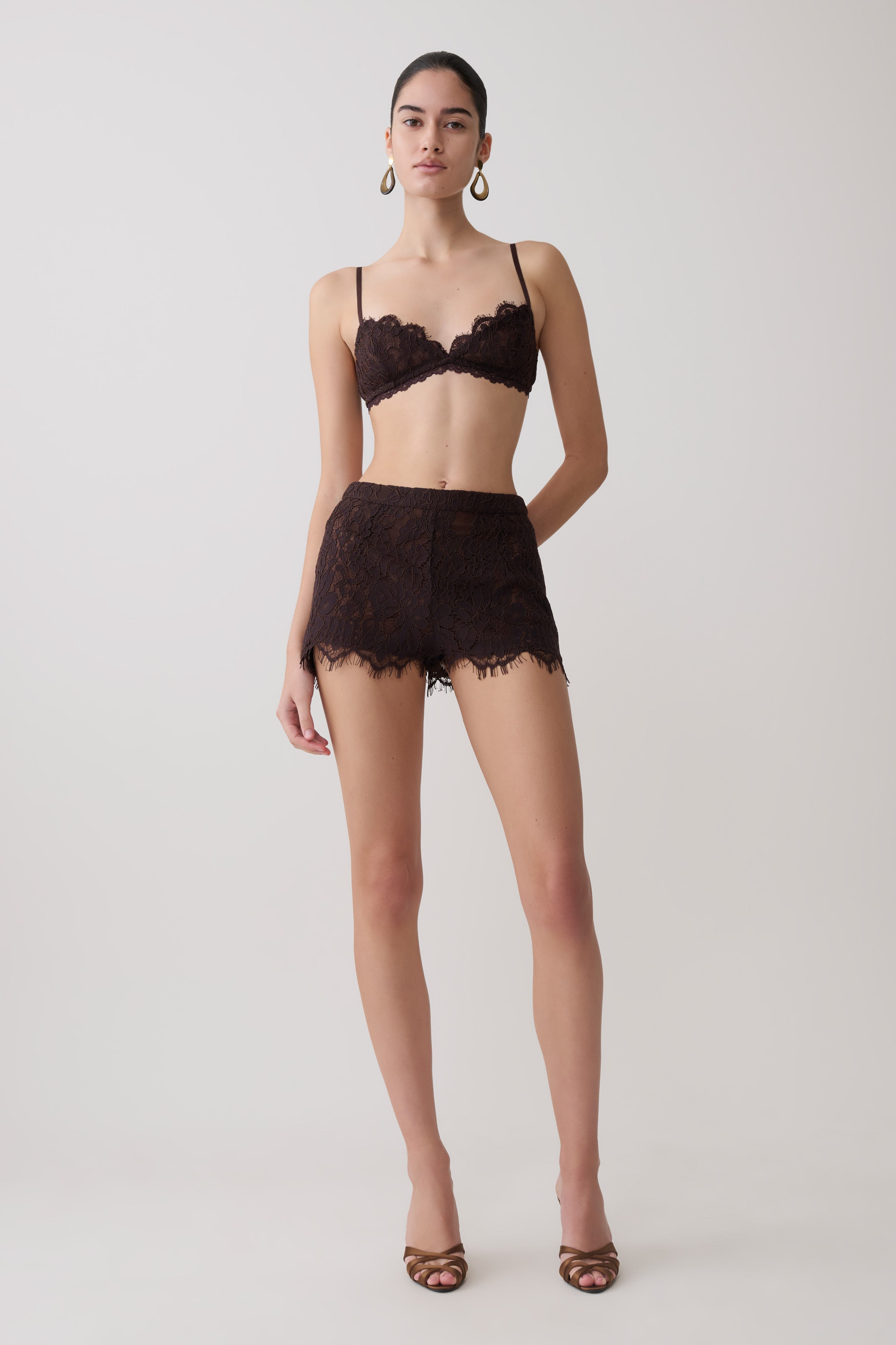 Gigi Lace Mini Shorts - Dark Chocolate