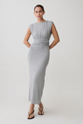 Kura Ruched Modal Sleeveless Midi Dress - Grey Marle