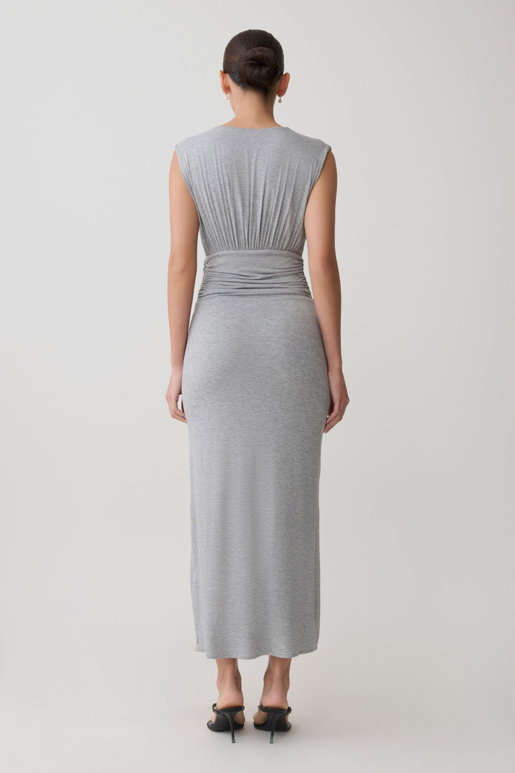Kura Ruched Modal Sleeveless Midi Dress - Grey Marle