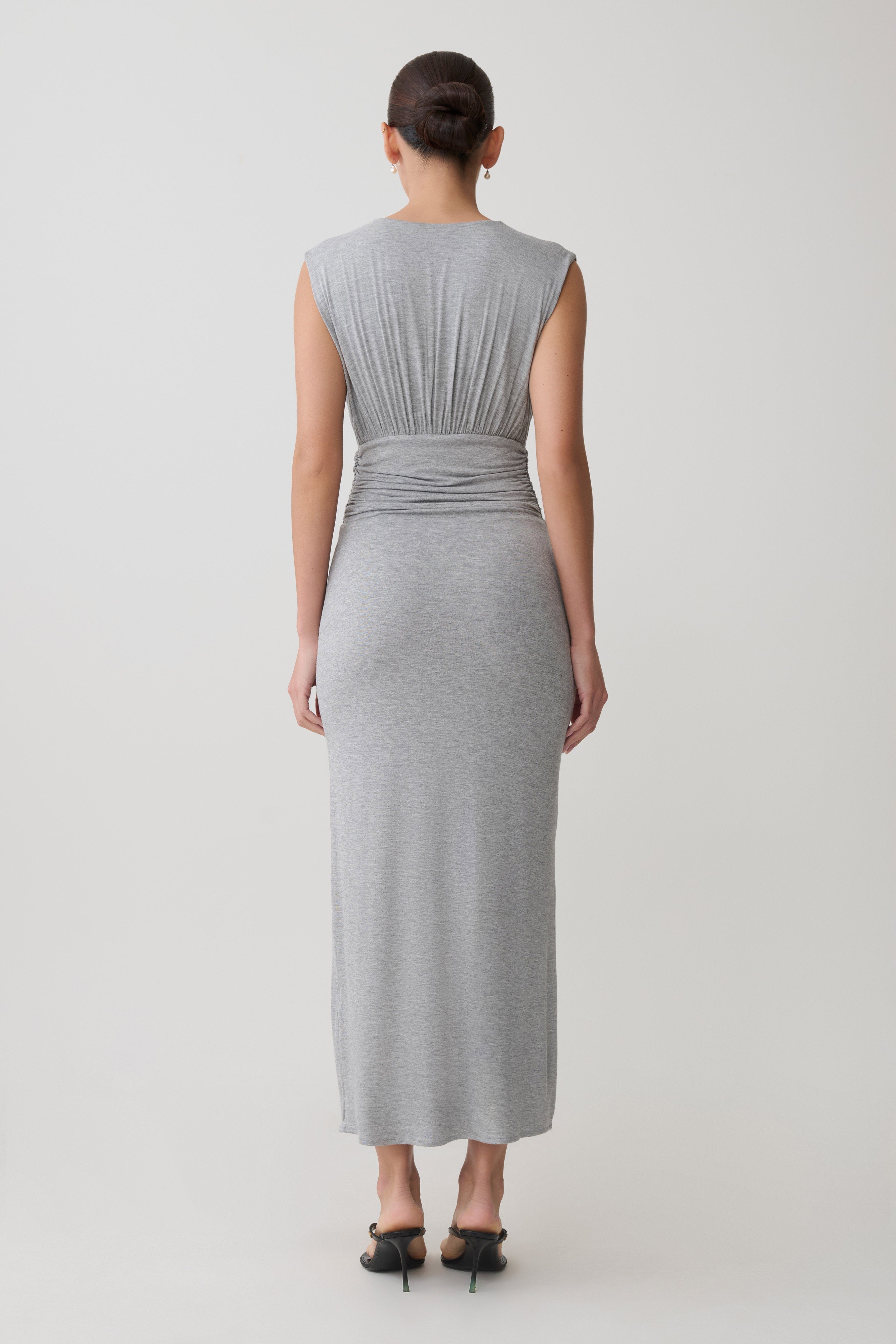 Kura Ruched Modal Sleeveless Midi Dress - Grey Marle