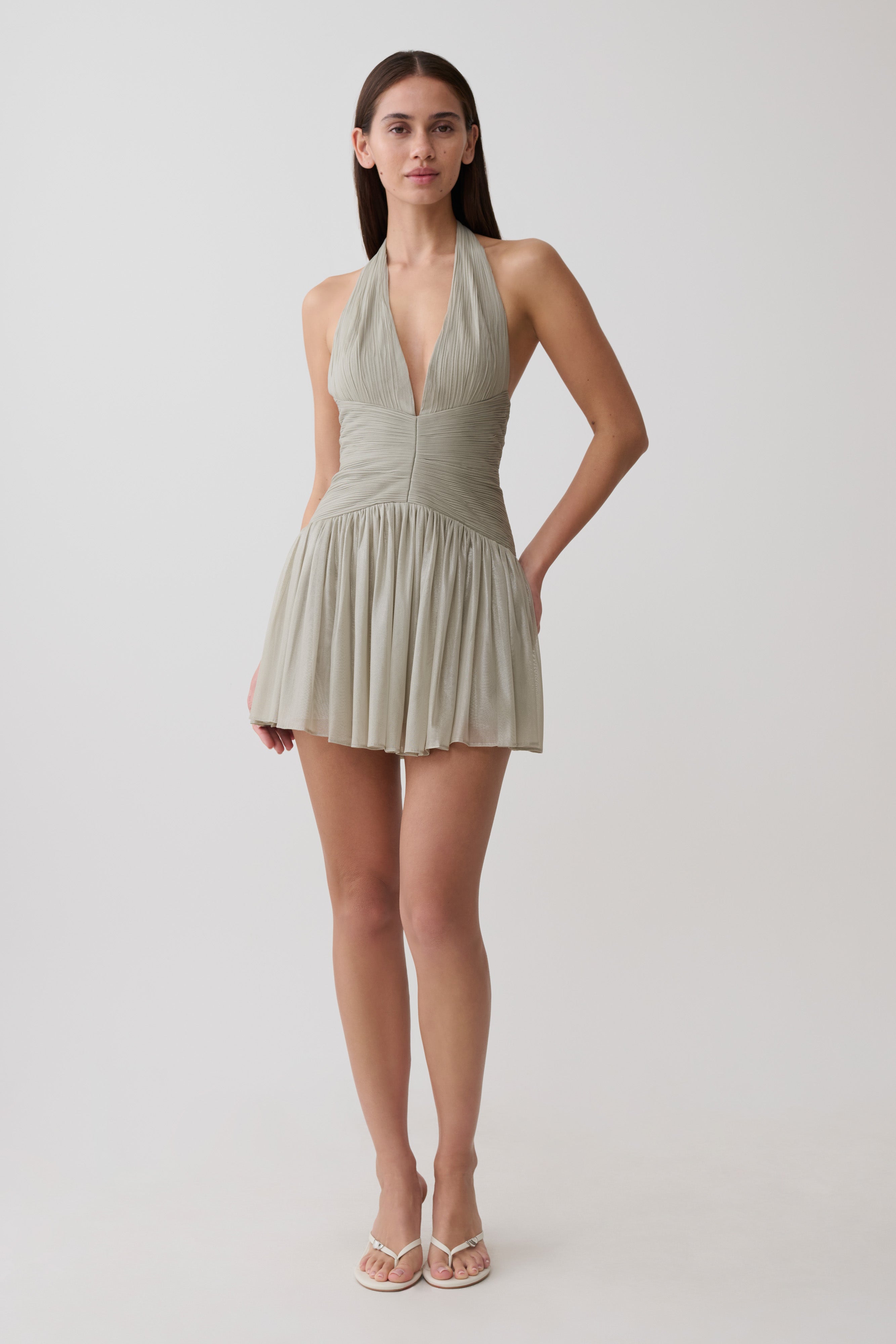 Lucille Halter Pleated Mini Dress - Silver