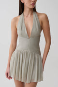Lucille Halter Pleated Mini Dress - Silver
