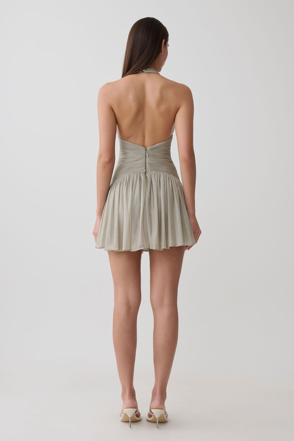 Lucille Halter Pleated Mini Dress - Silver