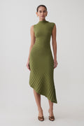 Milasandra Pleated Knit Dress - Olive