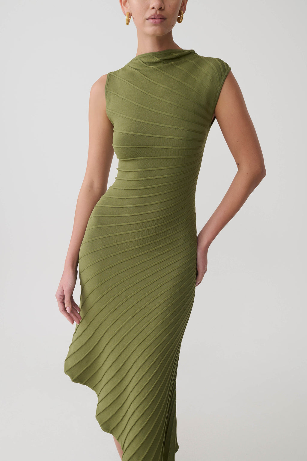 Milasandra Pleated Knit Dress - Olive