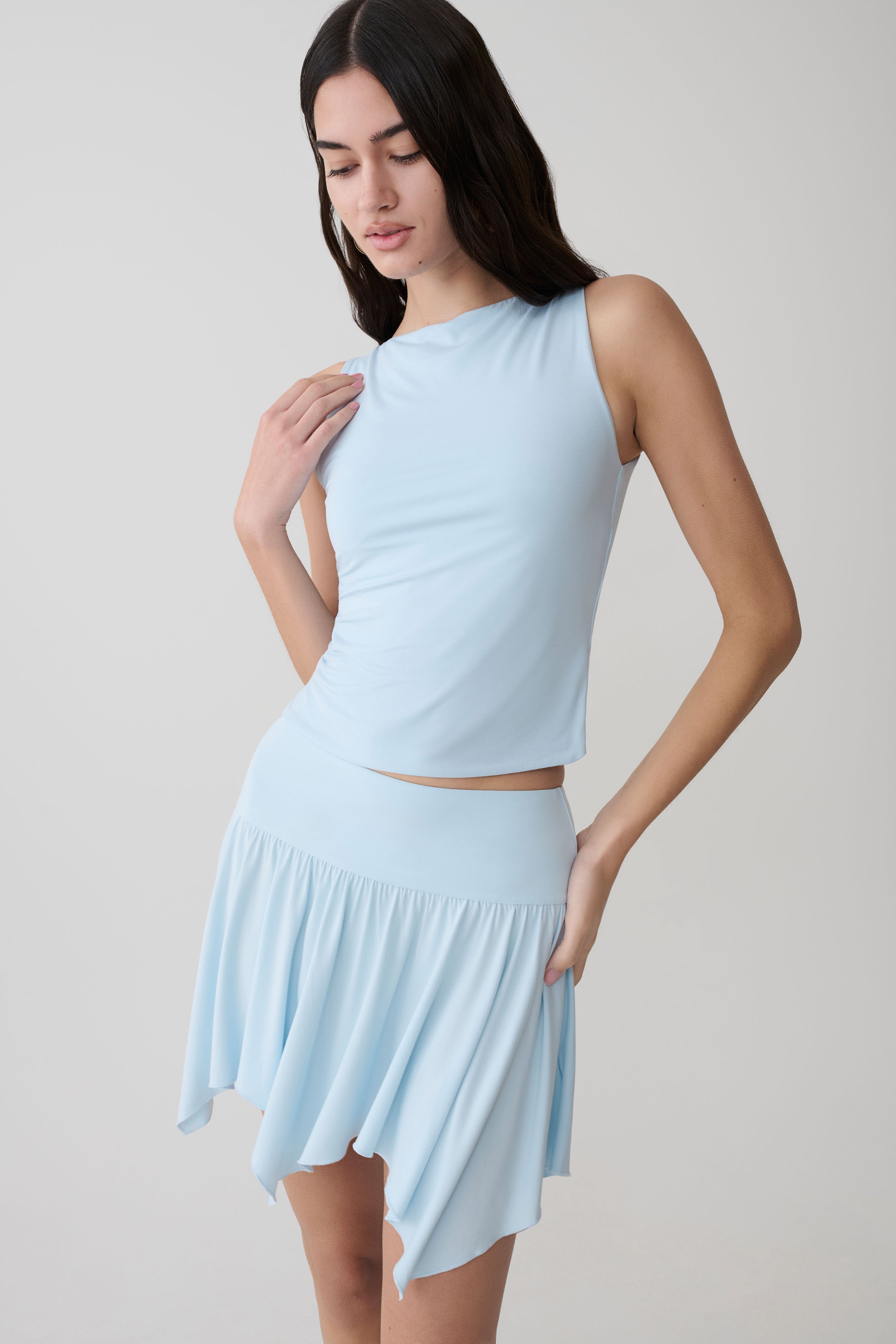 Ambrose Hankie Mini Skirt - Pale Blue