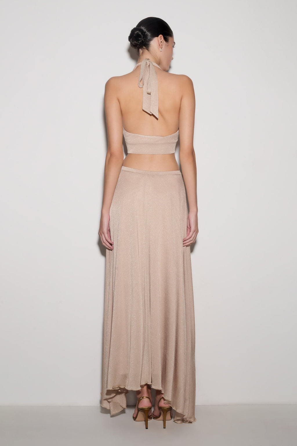 Nola Draped Lurex Halter Top - Gold