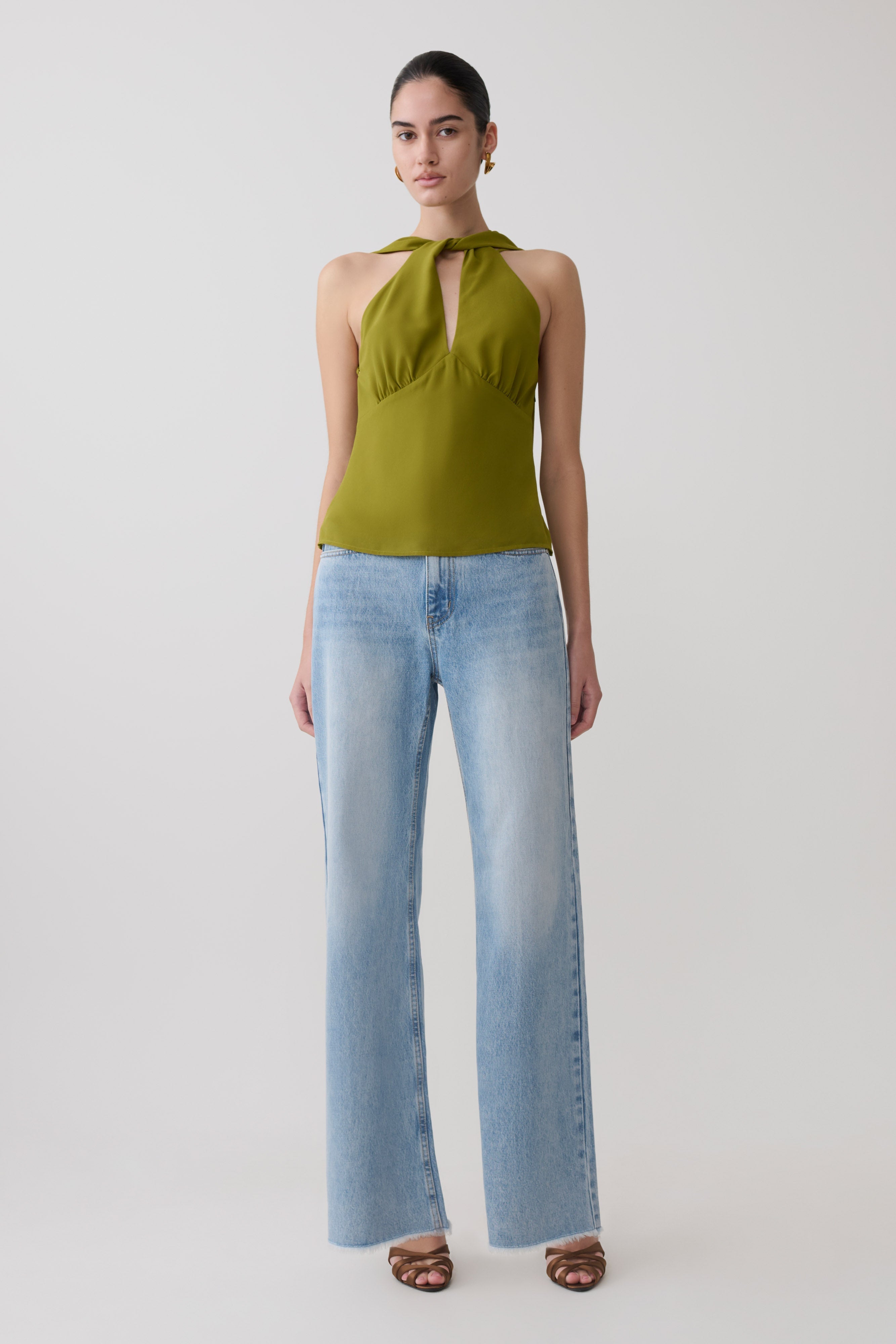 Nora Halter Chiffon Top - Olive