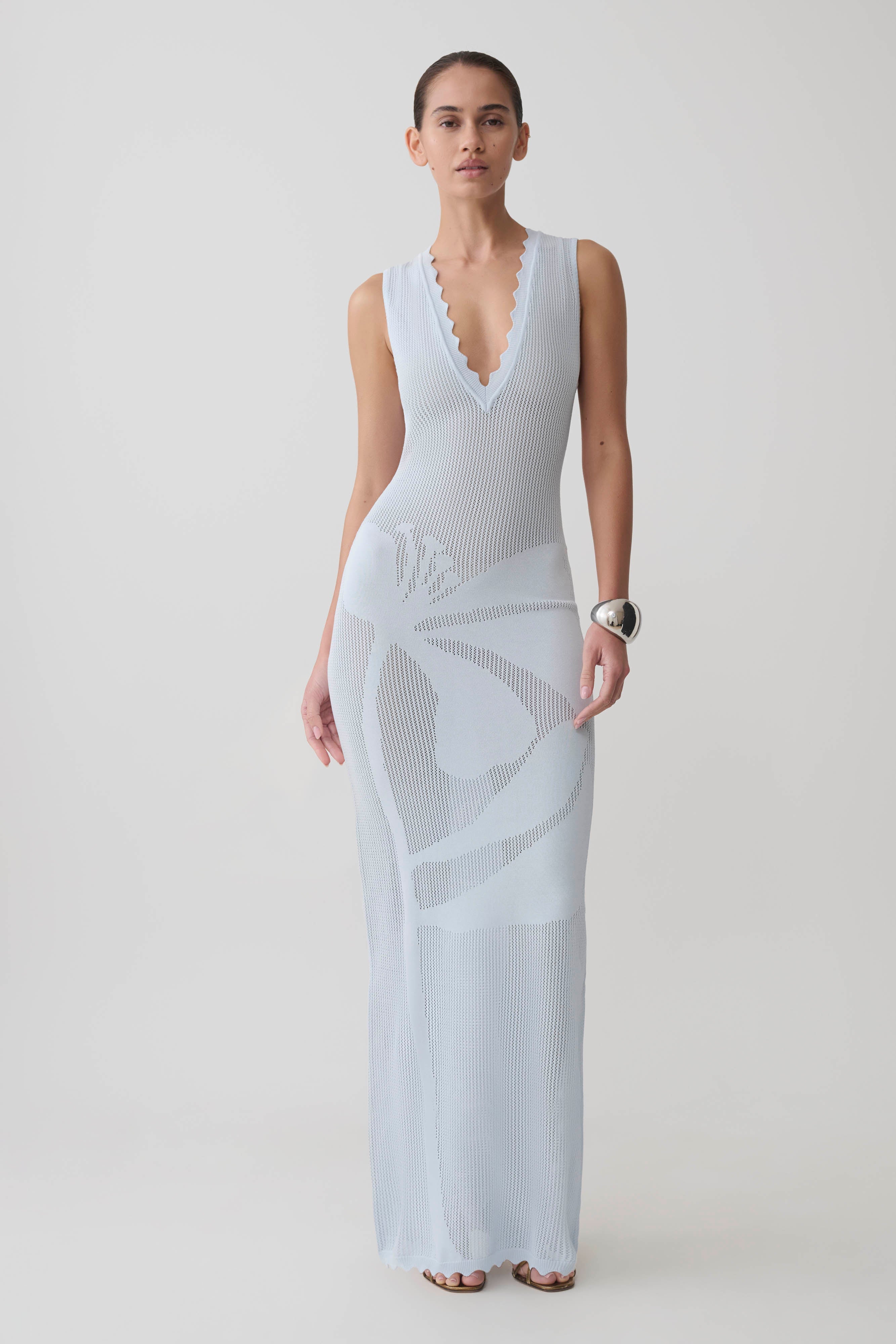 Pippa Floral Knit Maxi Dress - Light Blue