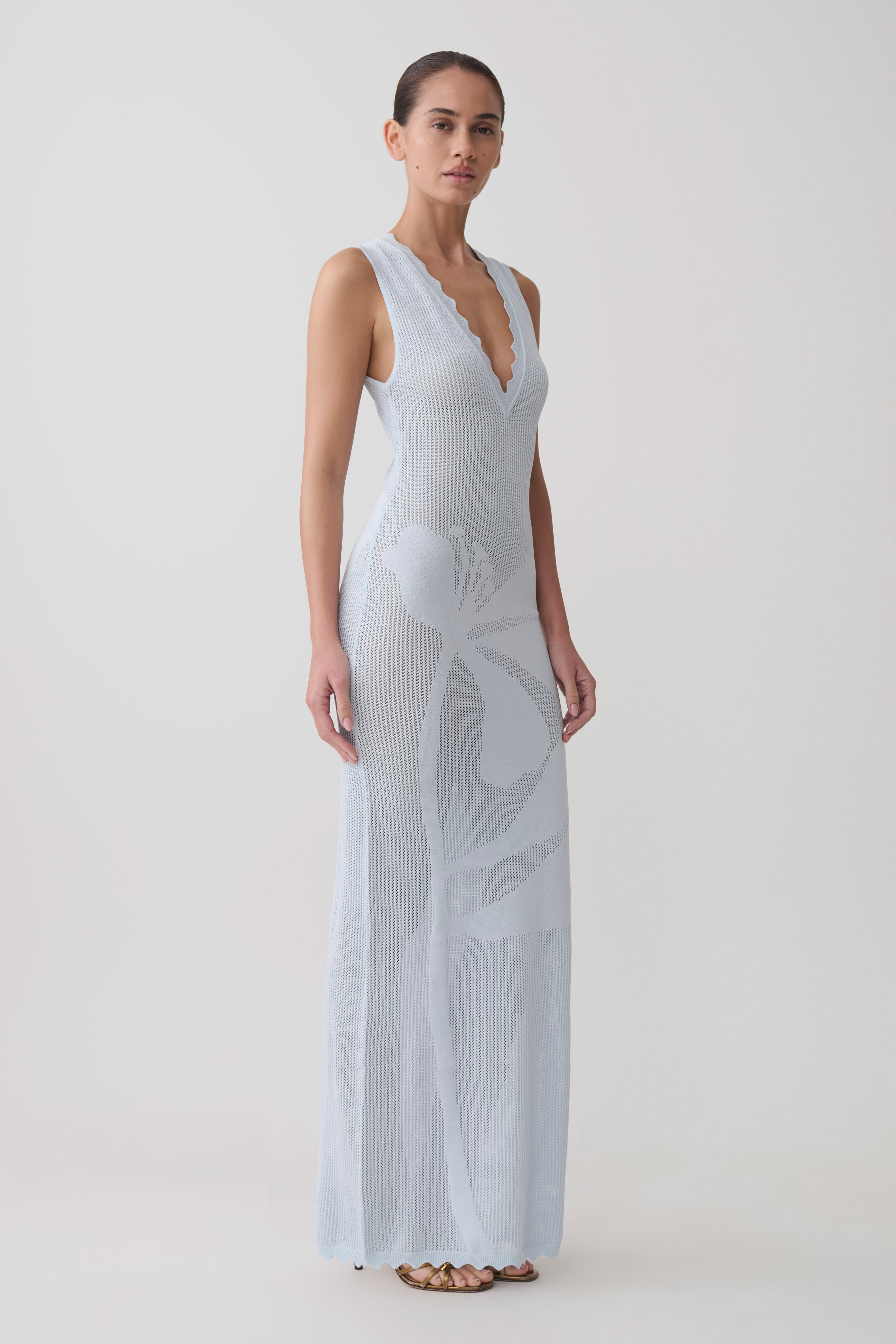 Pippa Floral Knit Maxi Dress - Light Blue