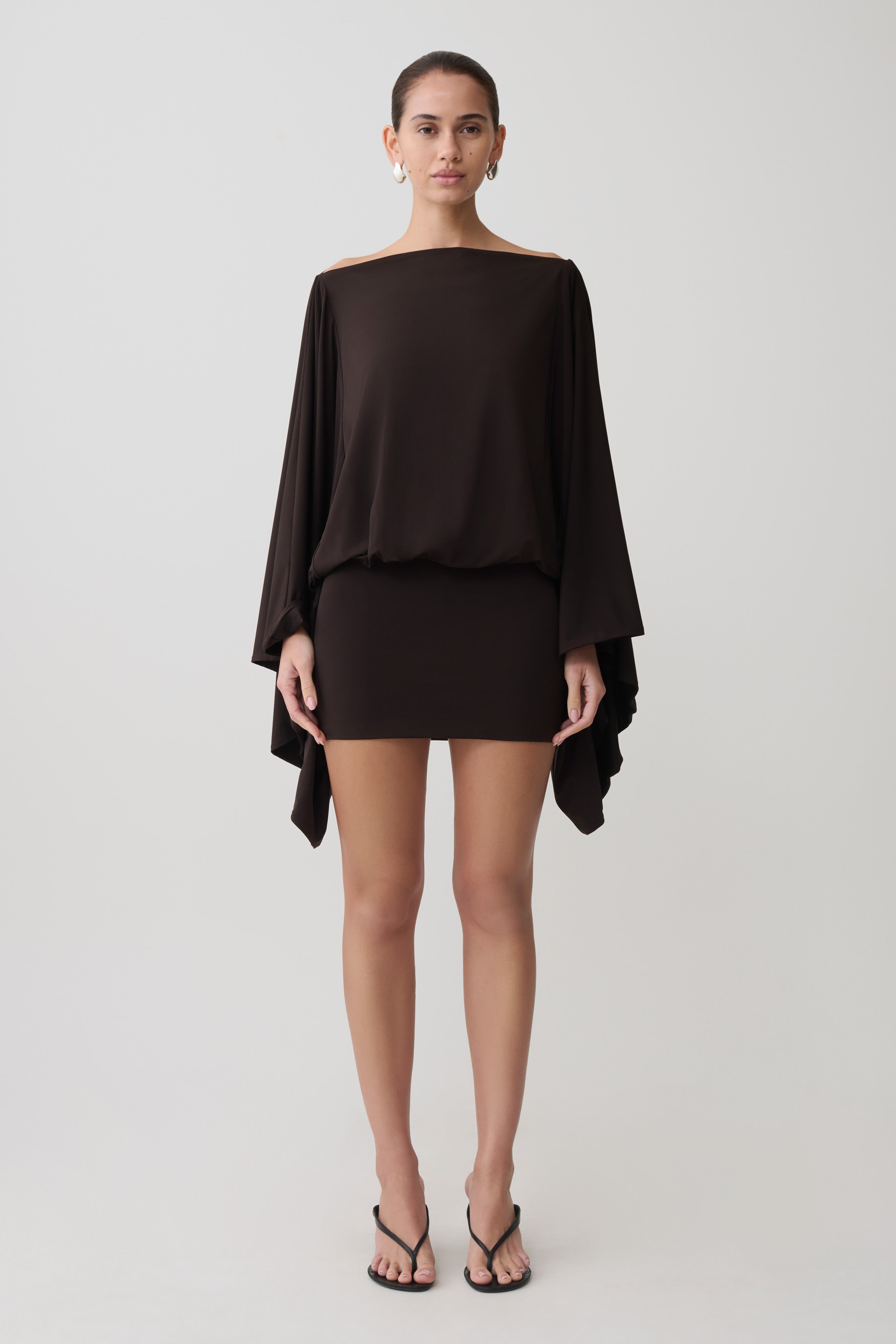 Jessy Draped Mini Dress - Dark Chocolate