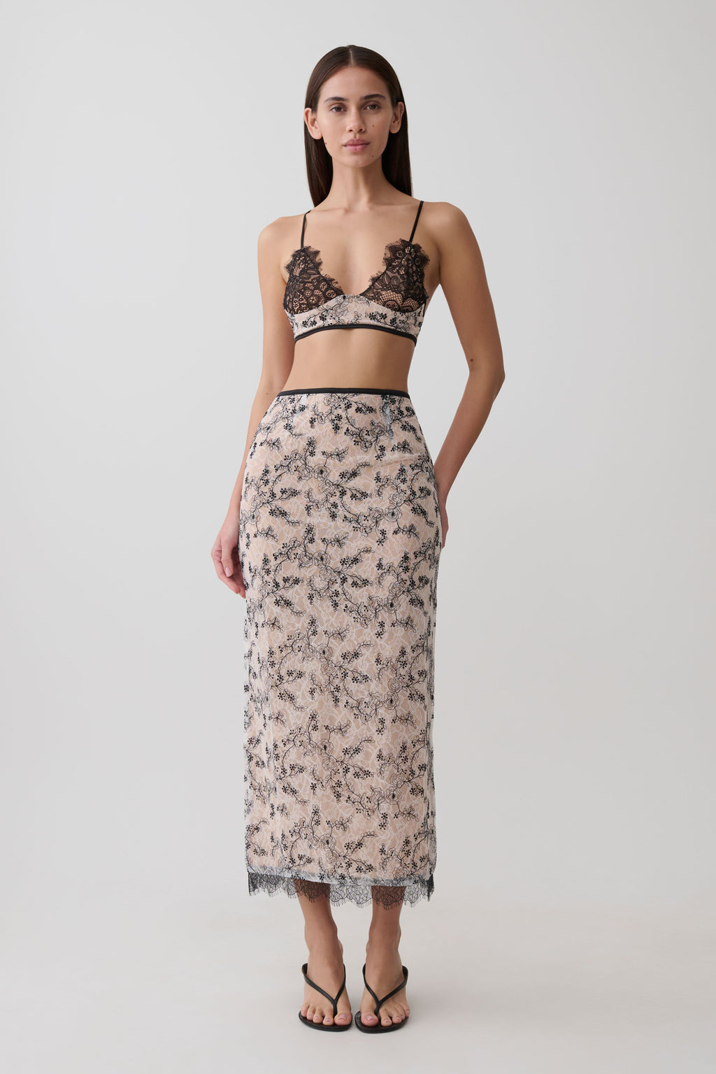 Kimberly Lace Pencil Midi Skirt - Nude Lace