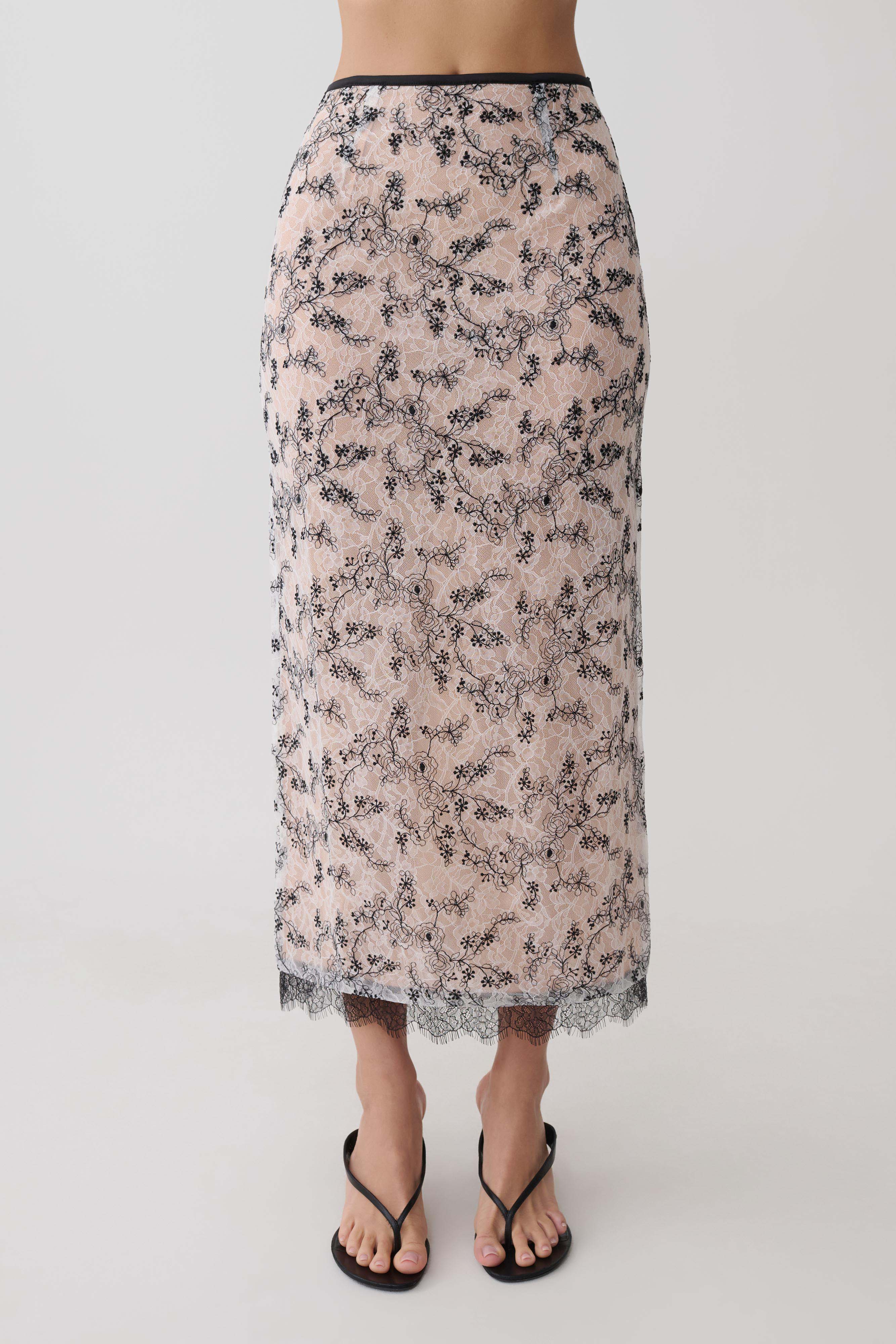 Kimberly Lace Pencil Midi Skirt - Nude Lace