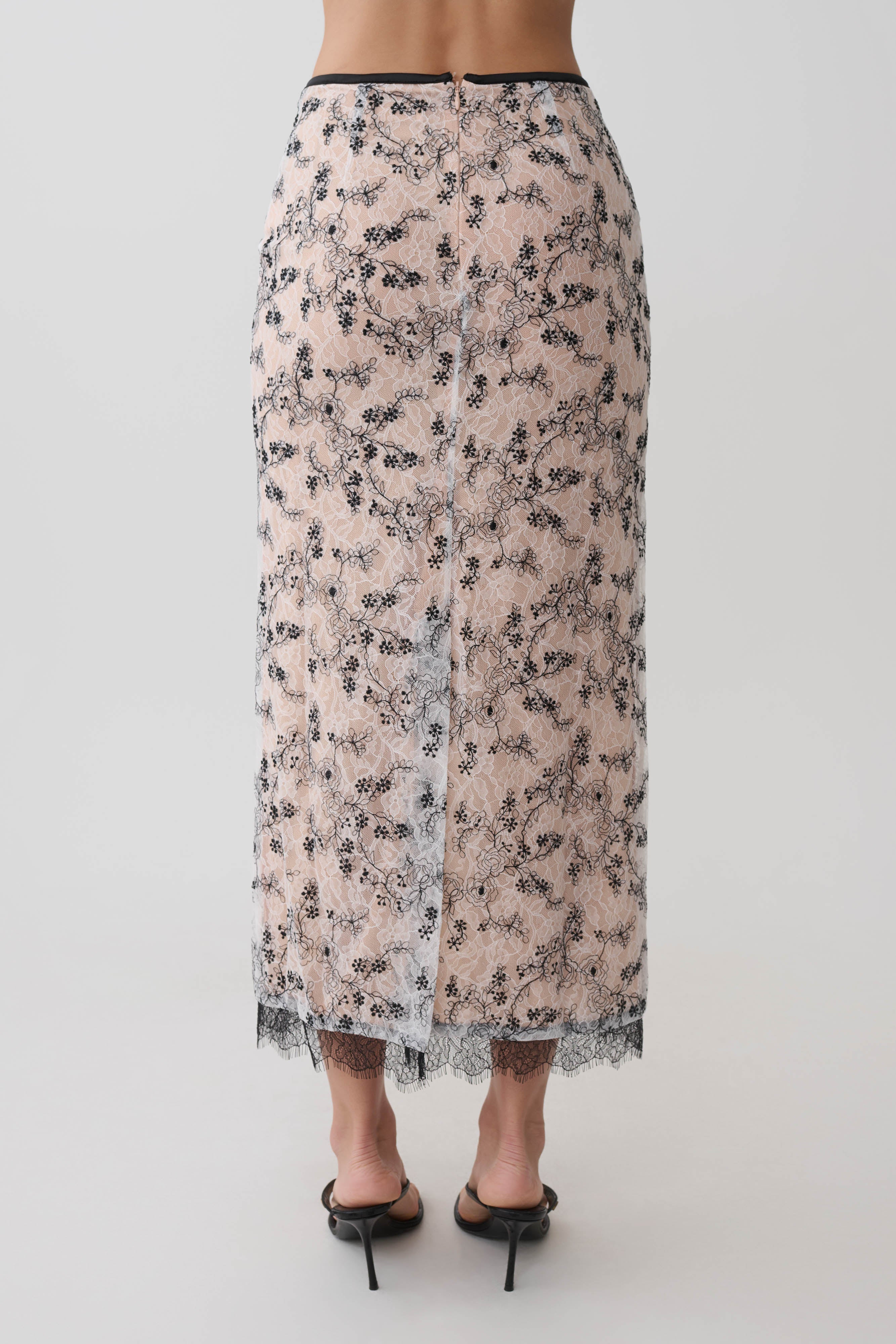 Kimberly Lace Pencil Midi Skirt - Nude Lace