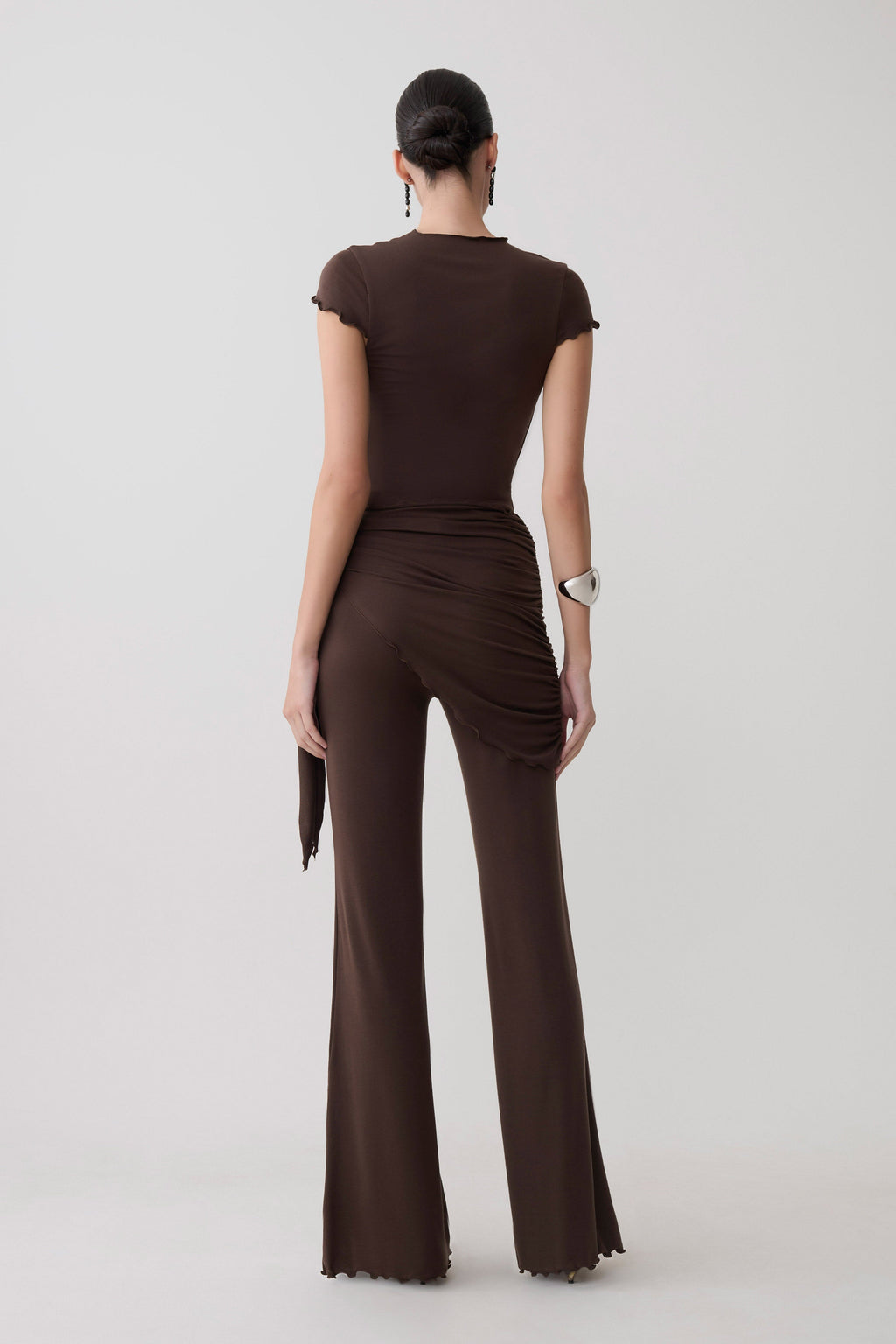 Anfie Straight Leg Pants With Waist Wrap - Dark Chocolate