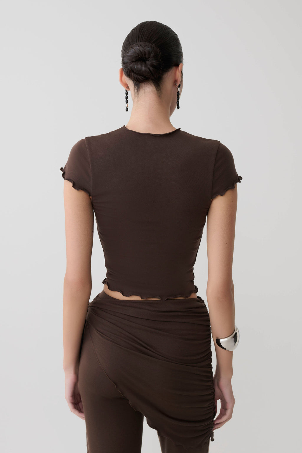 Anfie High Neck Top With Piping Detail - Dark Chocolate