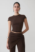 Anfie High Neck Top With Piping Detail - Dark Chocolate