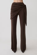 Anfie Straight Leg Pants With Waist Wrap - Dark Chocolate