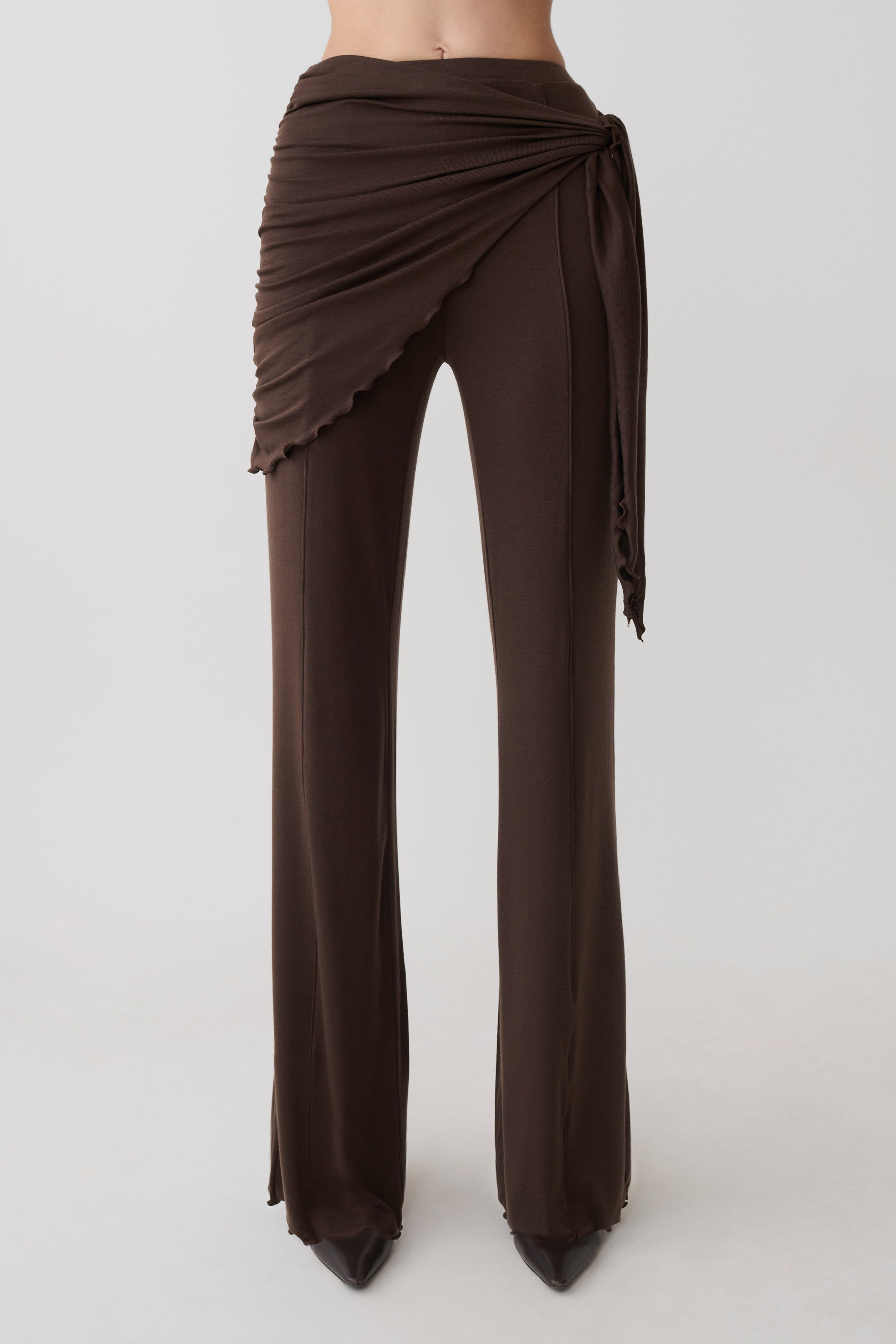 Anfie Straight Leg Pants With Waist Wrap - Dark Chocolate