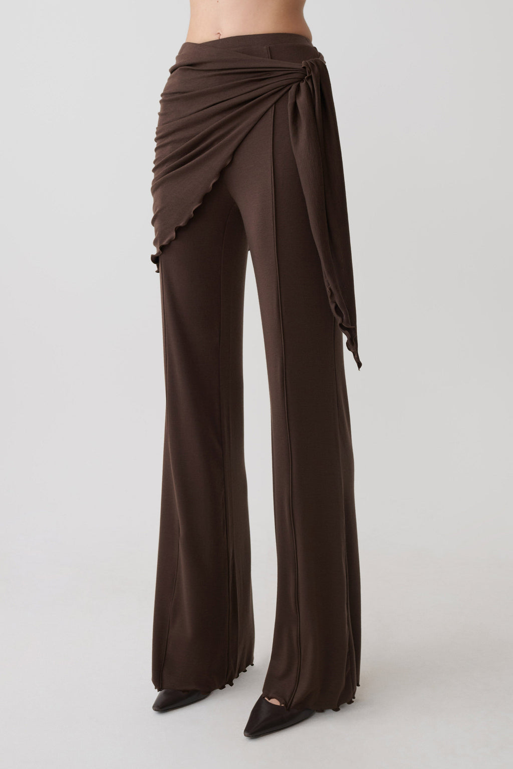 Anfie Straight Leg Pants With Waist Wrap - Dark Chocolate