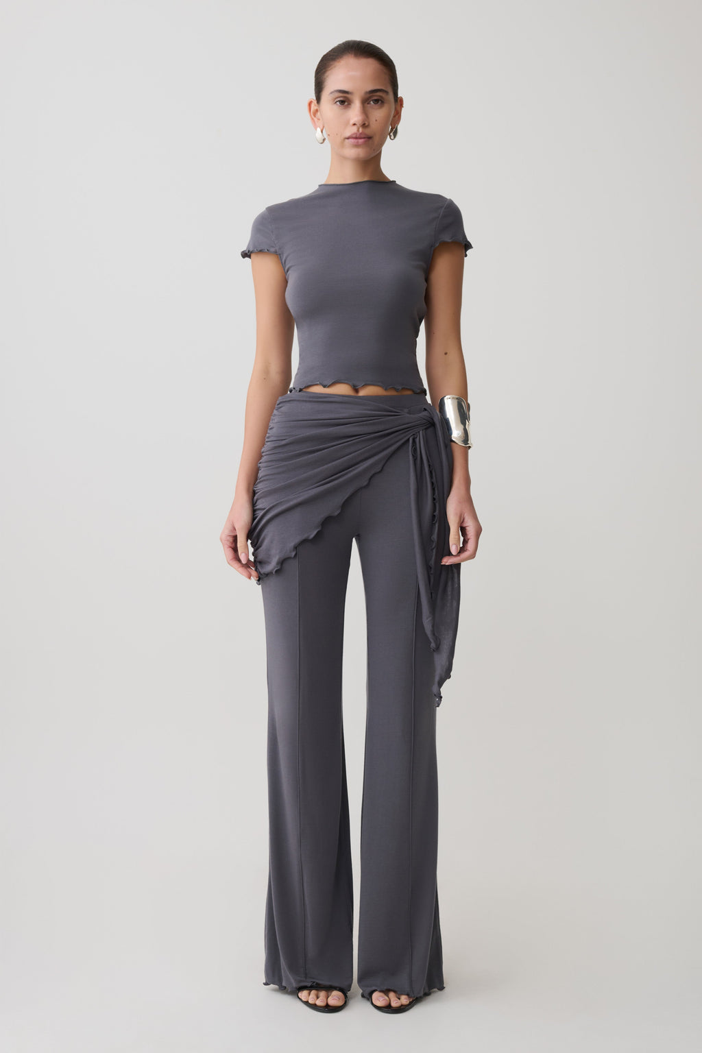 Anfie High Neck Top With Piping Detail - Grey