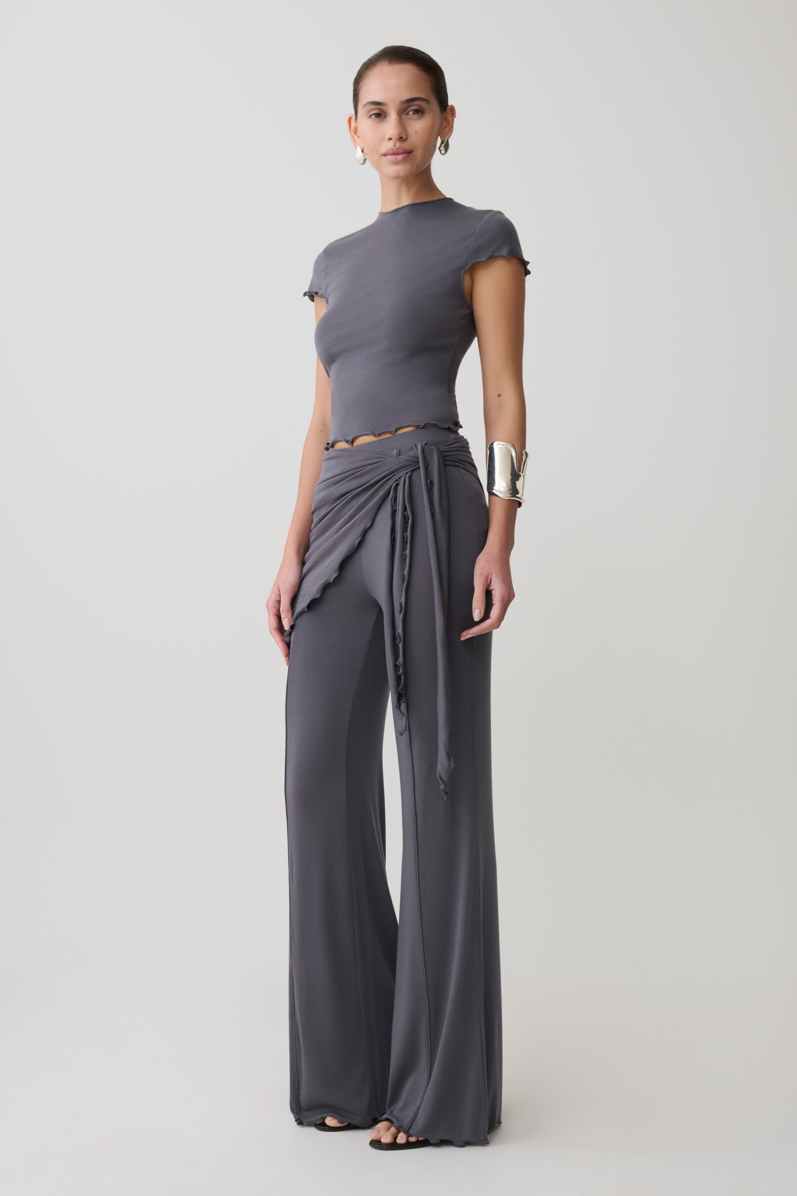 Anfie High Neck Top With Piping Detail - Grey