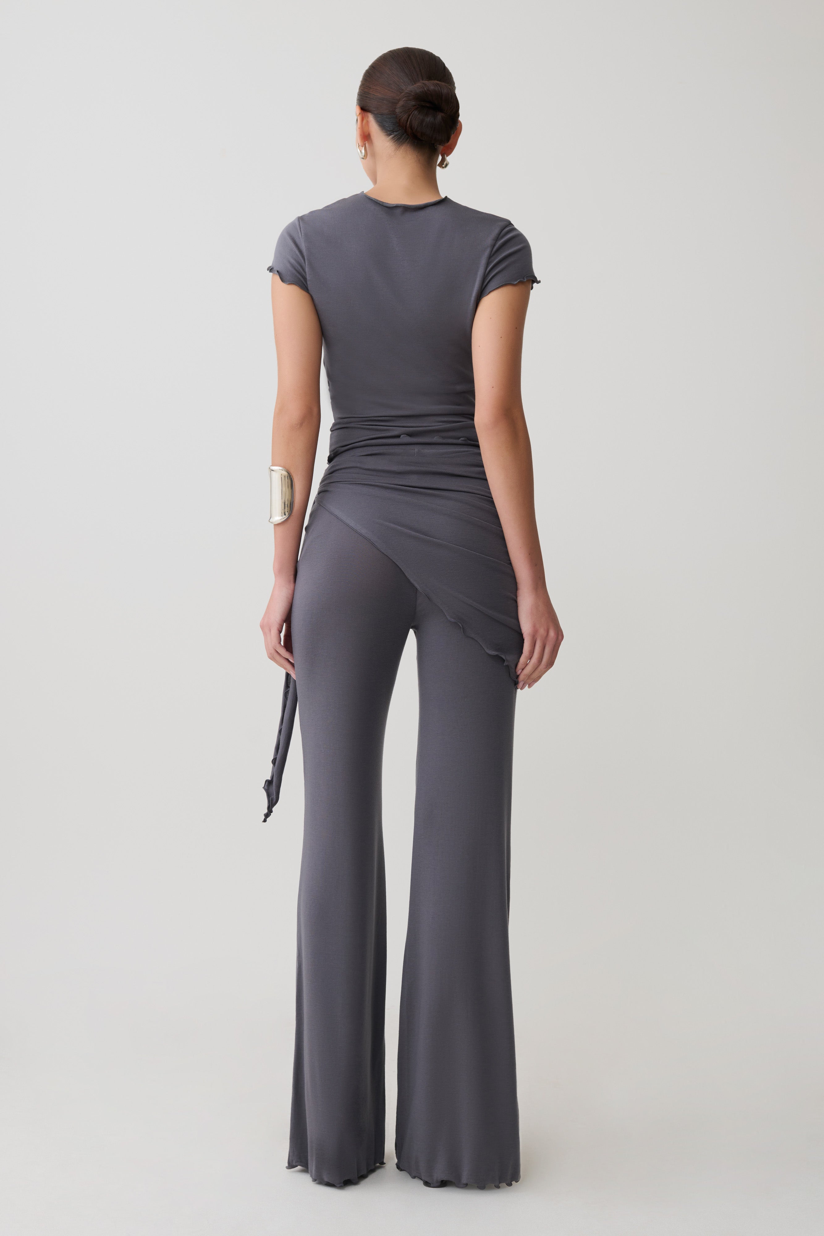 Anfie Straight Leg Pants With Waist Wrap - Grey