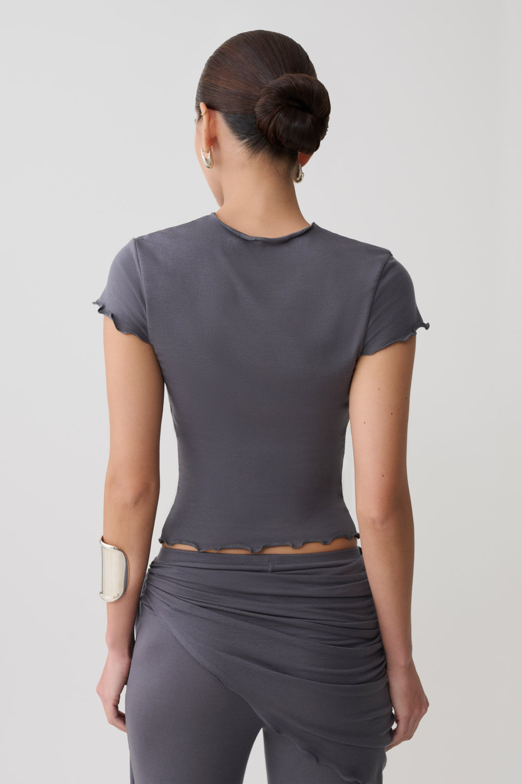 Anfie High Neck Top With Piping Detail - Grey