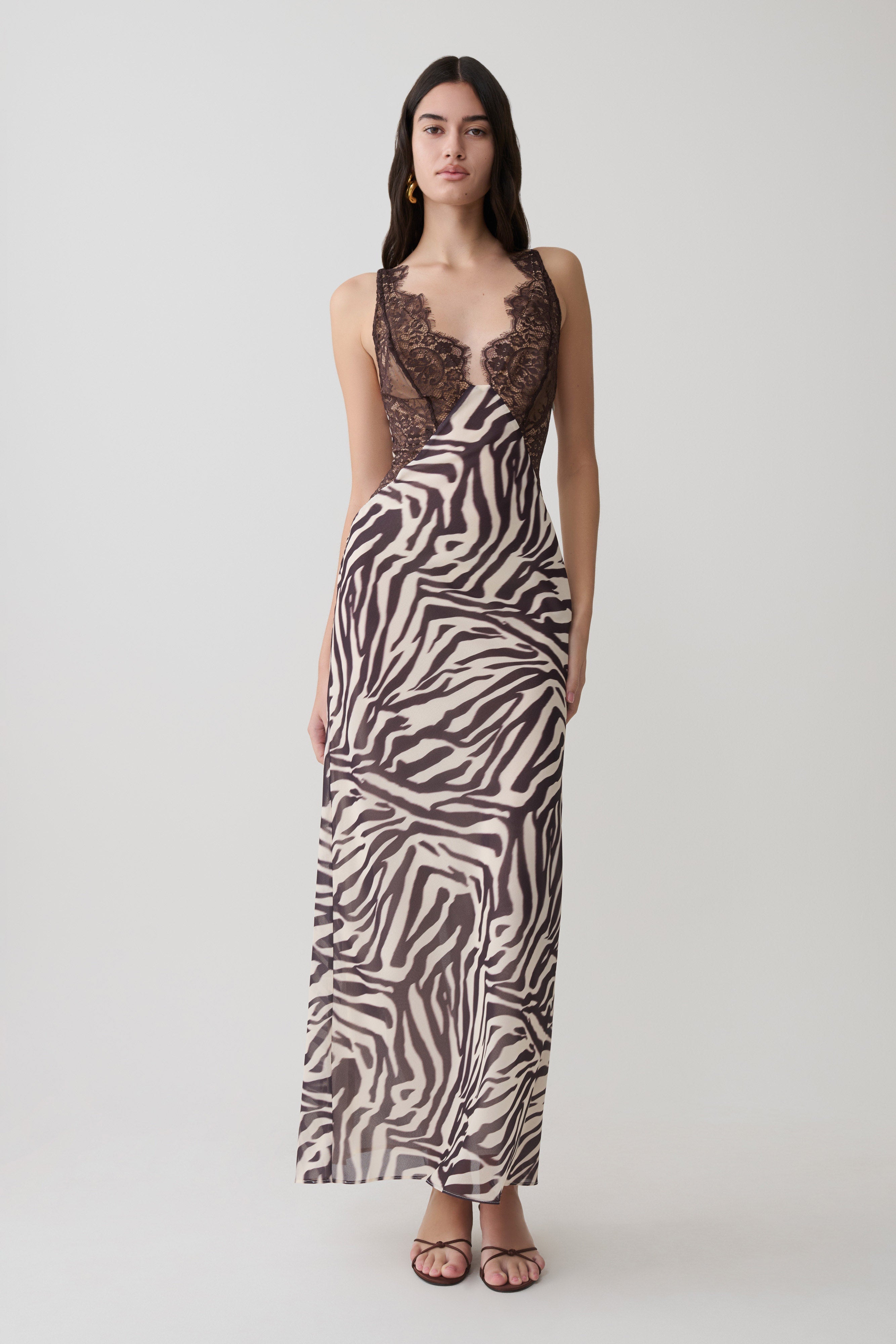 Angeline Lace And Chiffon Maxi Dress - Abstract Zebra Print