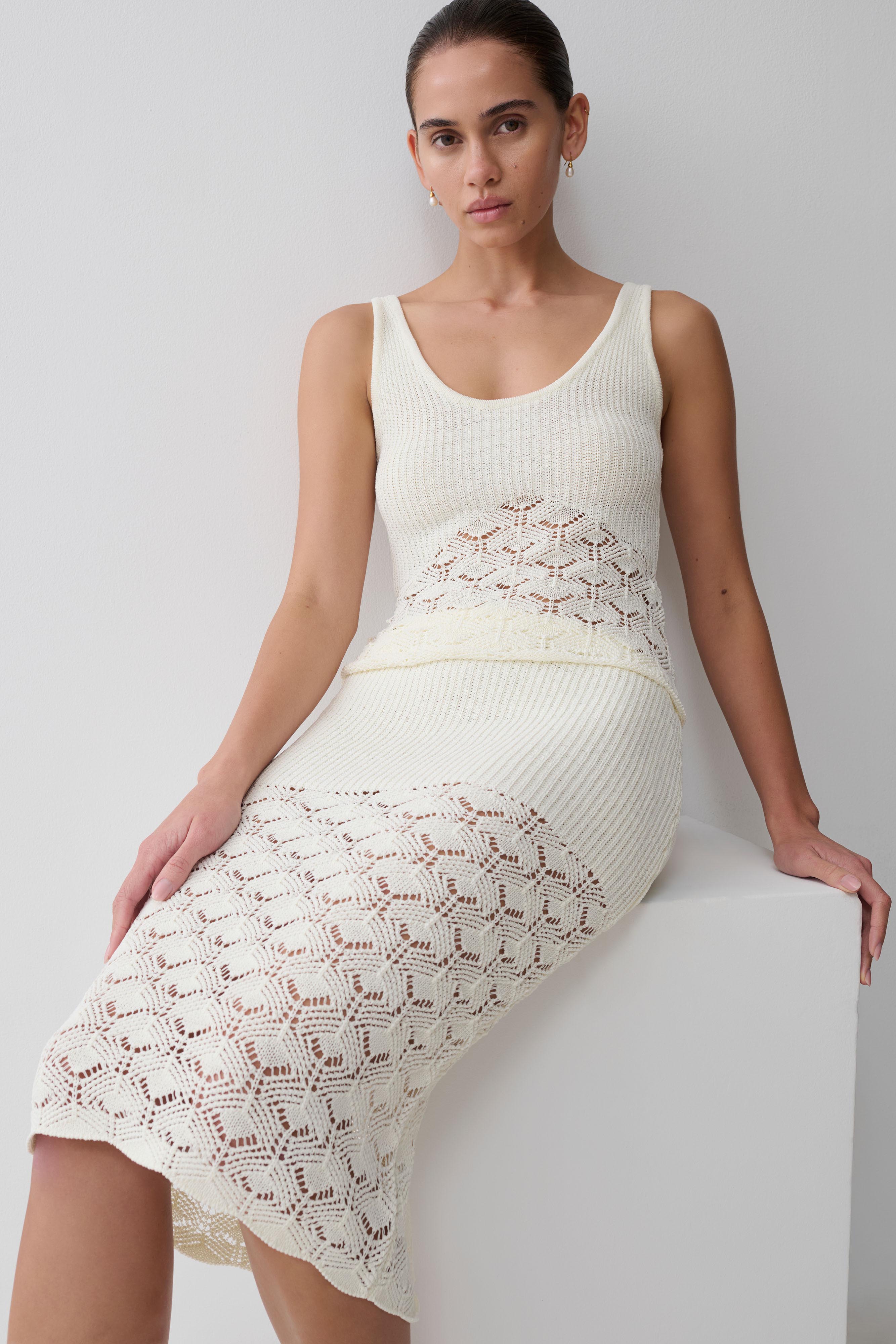Atlantis Crochet Knit Top - White